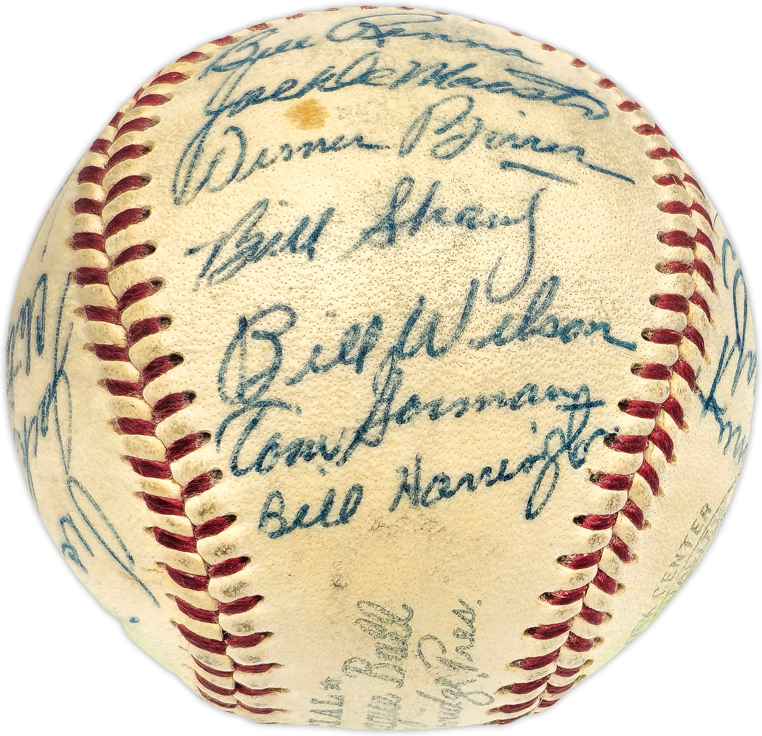 1955 Kansas City A's Team Autographed Official Harridge AL Baseball With 21 Signatures Including Enos Slaughter Beckett BAS #AE08361 - Image 2