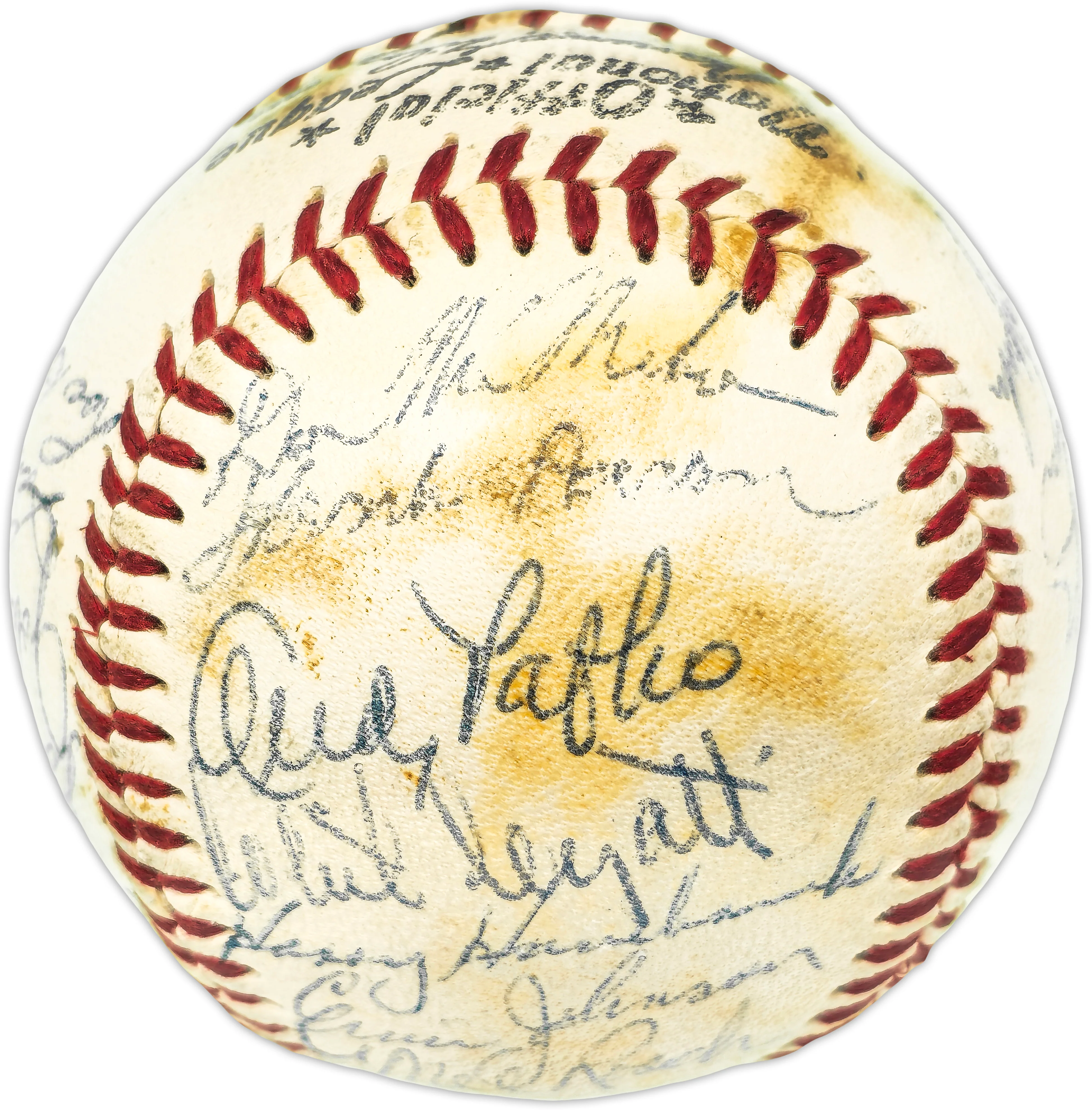 1958 Milwaukee Braves Team Autographed Official Giles NL Baseball With 25 Signatures Including Hank Aaron & Eddie Mathews Beckett BAS #AE31061 - Image 2
