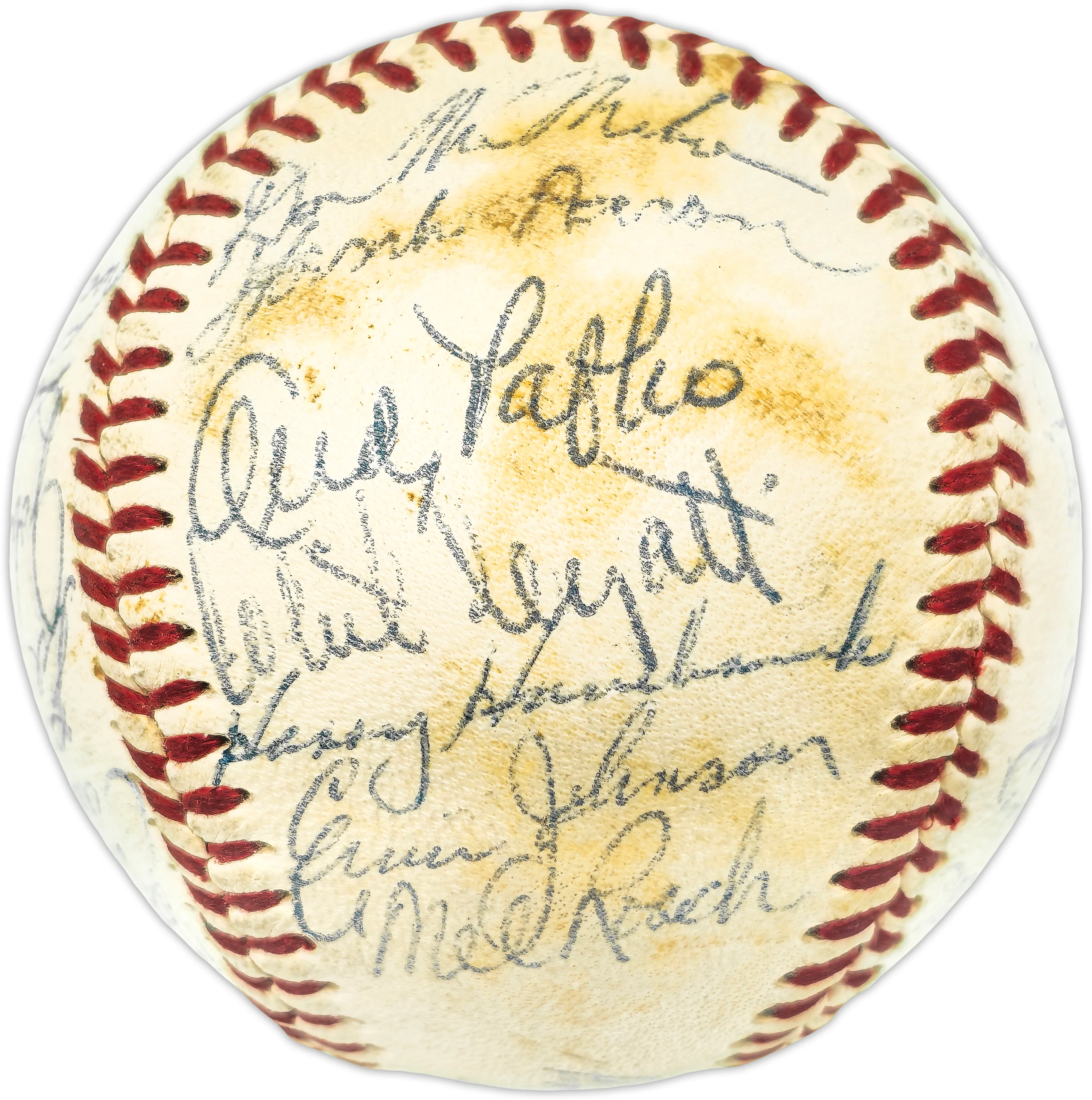1958 Milwaukee Braves Team Autographed Official Giles NL Baseball With 25 Signatures Including Hank Aaron & Eddie Mathews Beckett BAS #AE31061 - Image 3