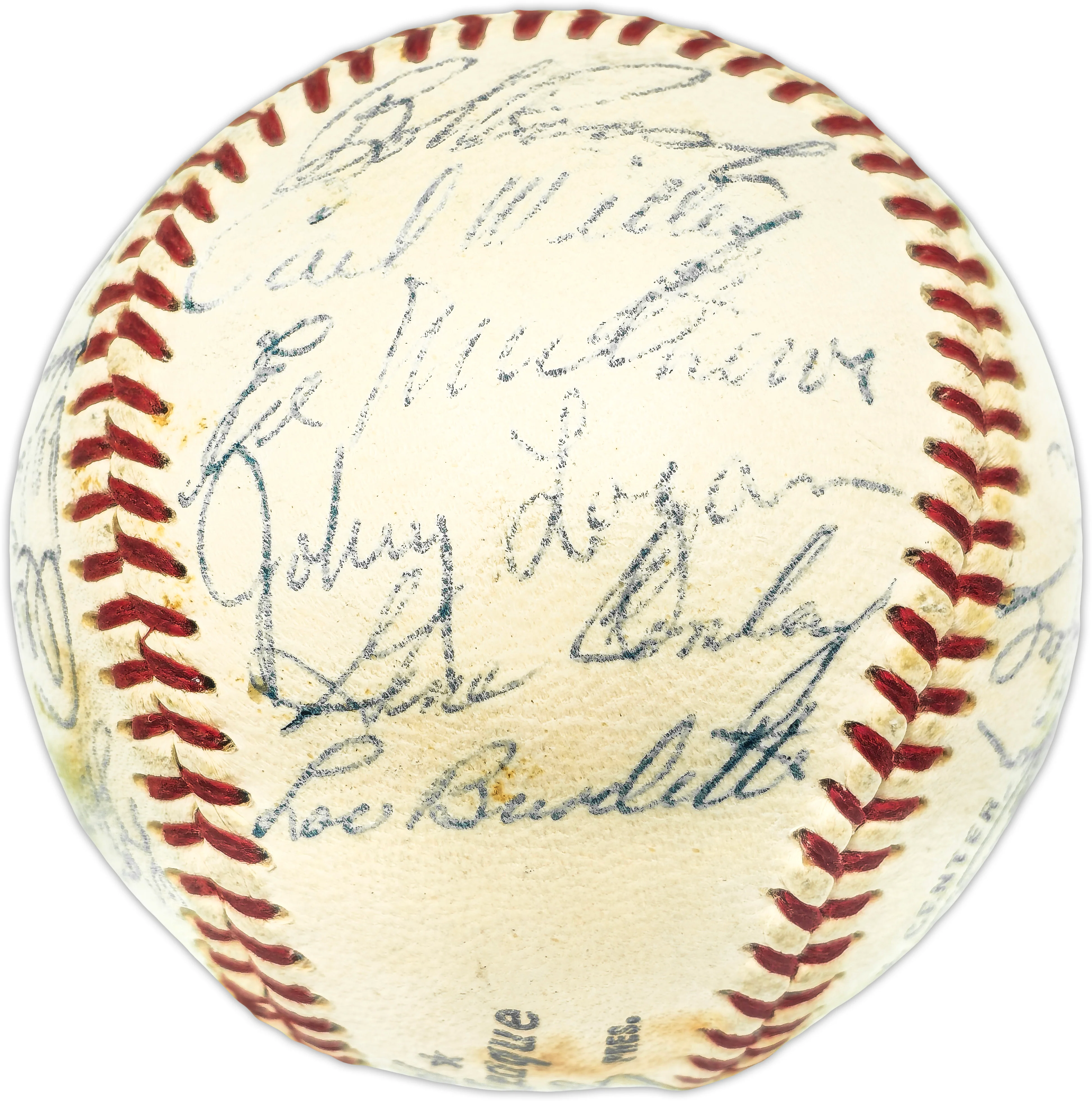 1958 Milwaukee Braves Team Autographed Official Giles NL Baseball With 25 Signatures Including Hank Aaron & Eddie Mathews Beckett BAS #AE31061 - Image 5