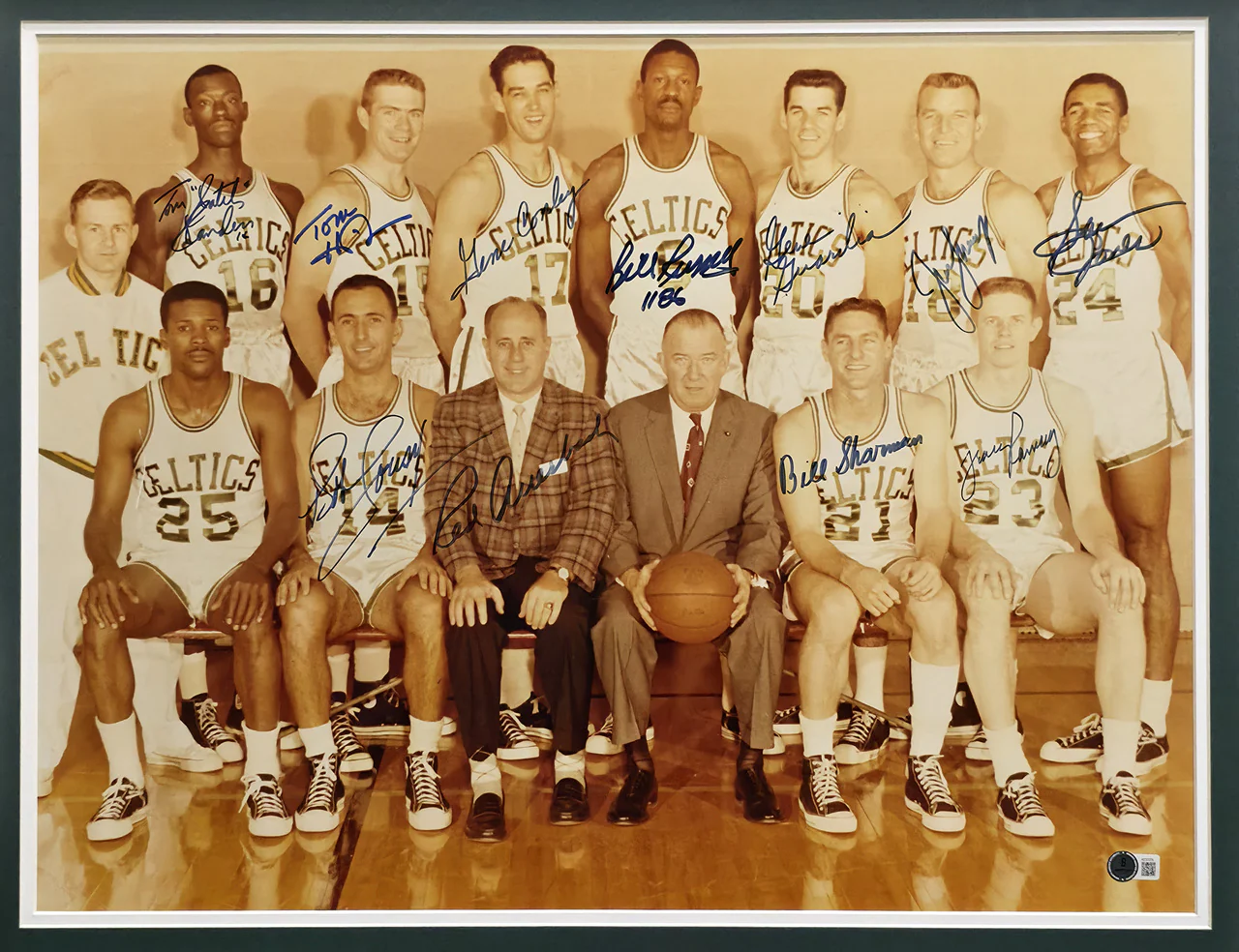 1962 Boston Celtics Team Autographed Framed 18x24 Photo With 11 Signatures Including Bill Russell & Red Auerbach Beckett BAS #AE31379 - Image 2