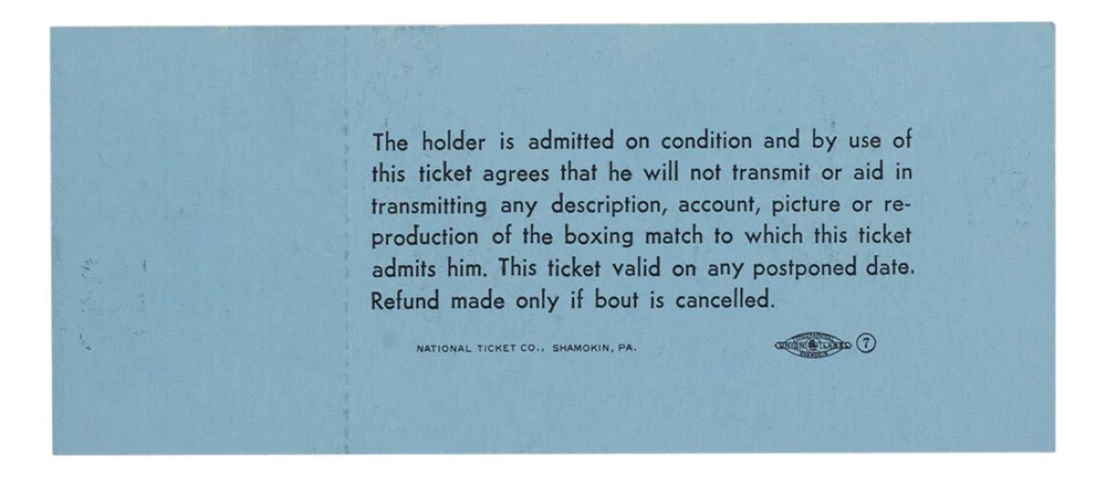 1965 Muhammad Ali Vs Sonny Liston Phantom Punch Boxing Match Blue Full Ticket - Image 3