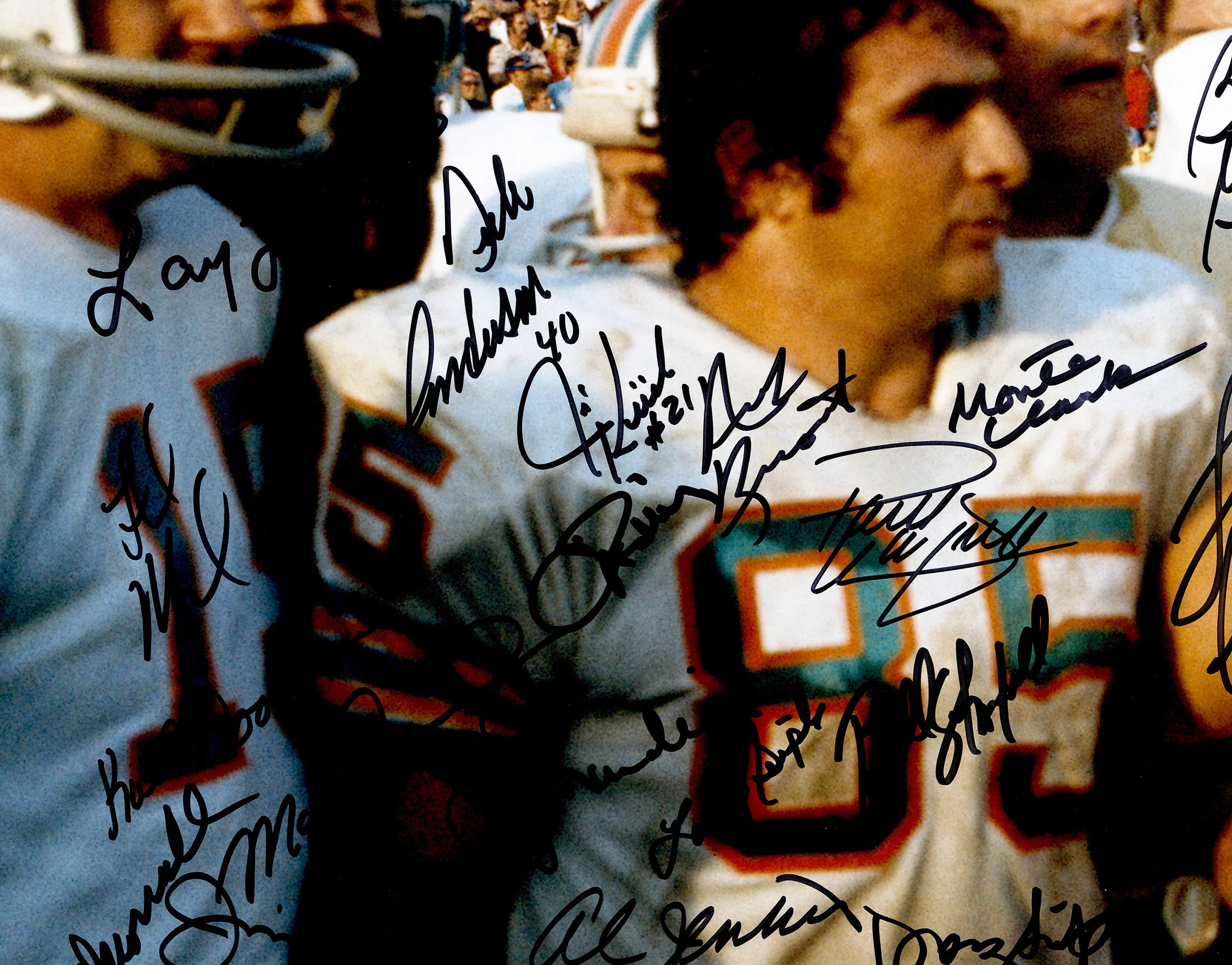 1972 Miami Dolphins Perfect Season Team Autographed 20x24 Photo With 40+ Signatures Including Don Shula & Bob Griese #/117 Fanatics Holo Stock #246184 - Image 3