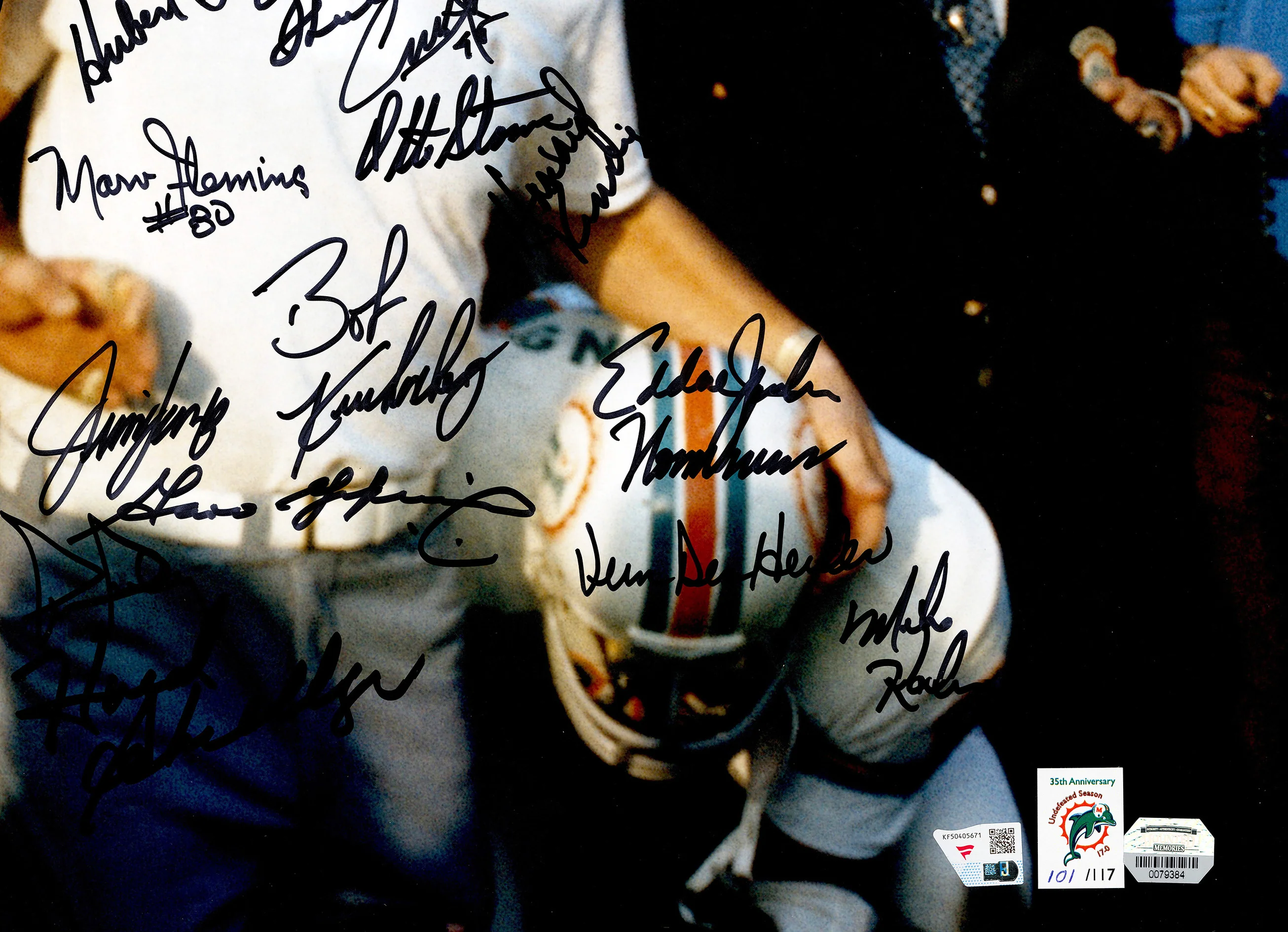 1972 Miami Dolphins Perfect Season Team Autographed 20x24 Photo With 40+ Signatures Including Don Shula & Bob Griese #/117 Fanatics Holo Stock #246184 - Image 5