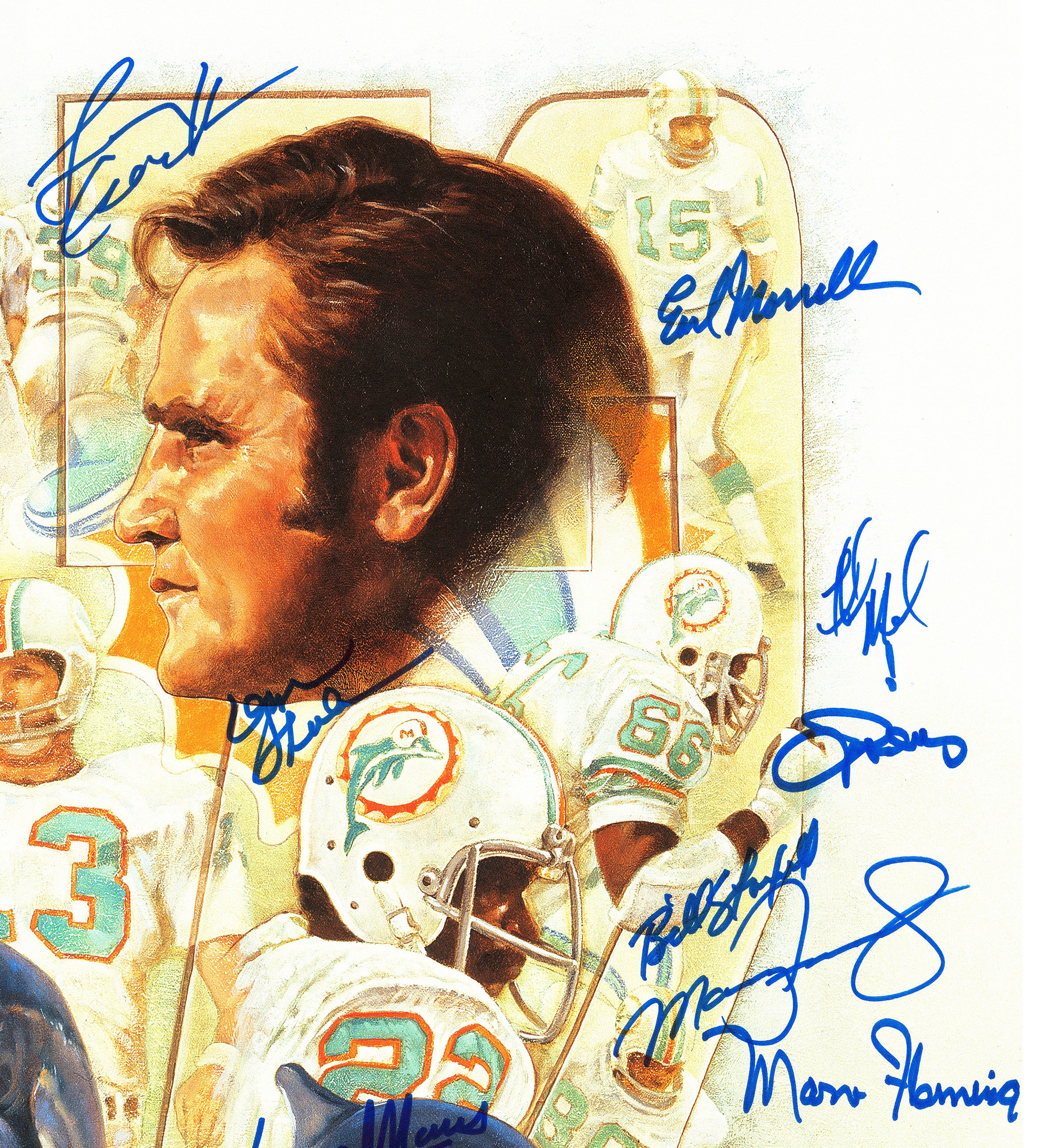 1972 Miami Dolphins Perfect Season Team Autographed 24x24 Lithograph Photo With 40+ Signatures Including Don Shula & Bob Griese #/217 Fanatics Holo Stock #246182 - Image 4