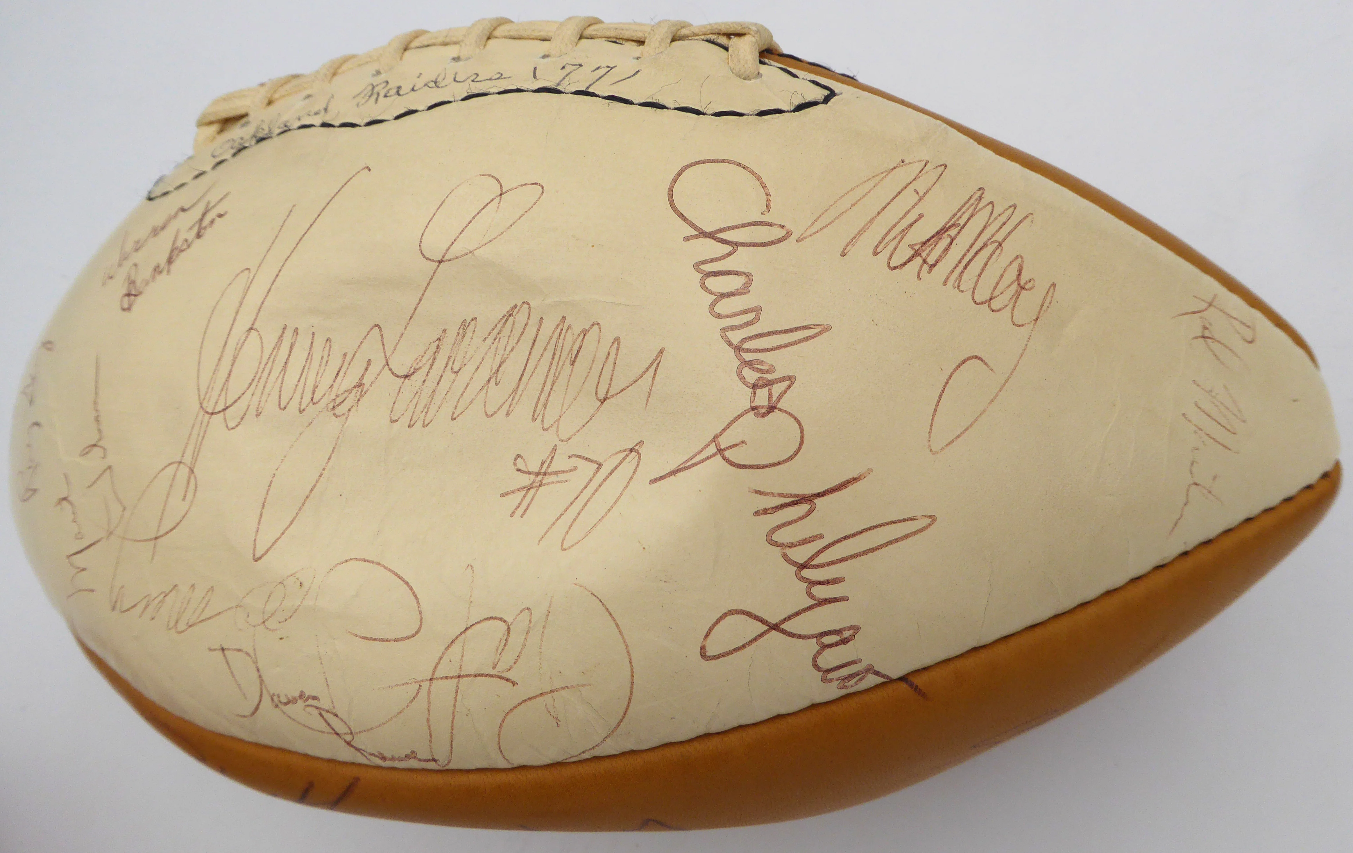 1977 Oakland Raiders Autographed Football With 40 Signatures Including John Madden Beckett BAS QR #AD40716 - Image 3