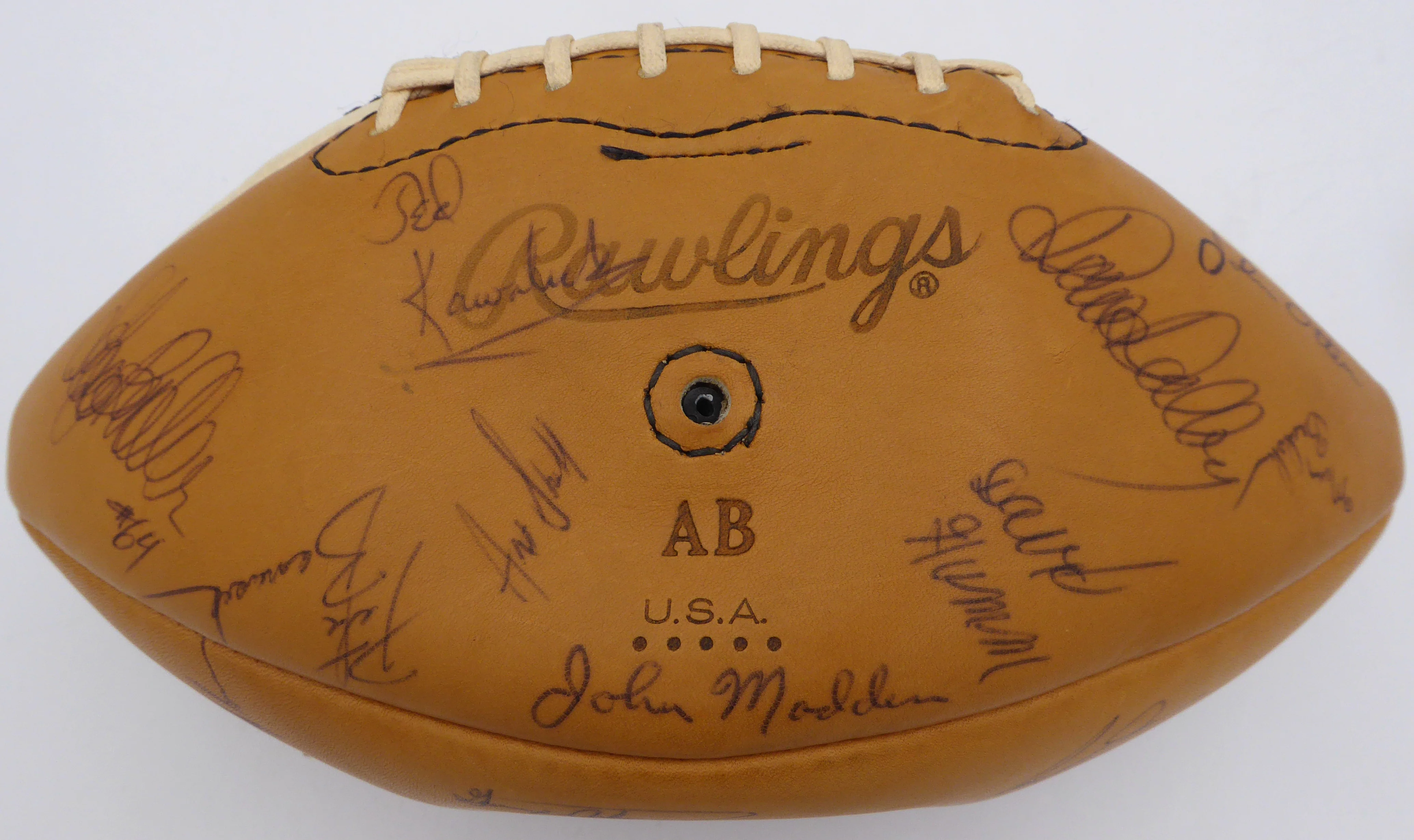 1977 Oakland Raiders Autographed Football With 40 Signatures Including John Madden Beckett BAS QR #AD40716 - Image 4