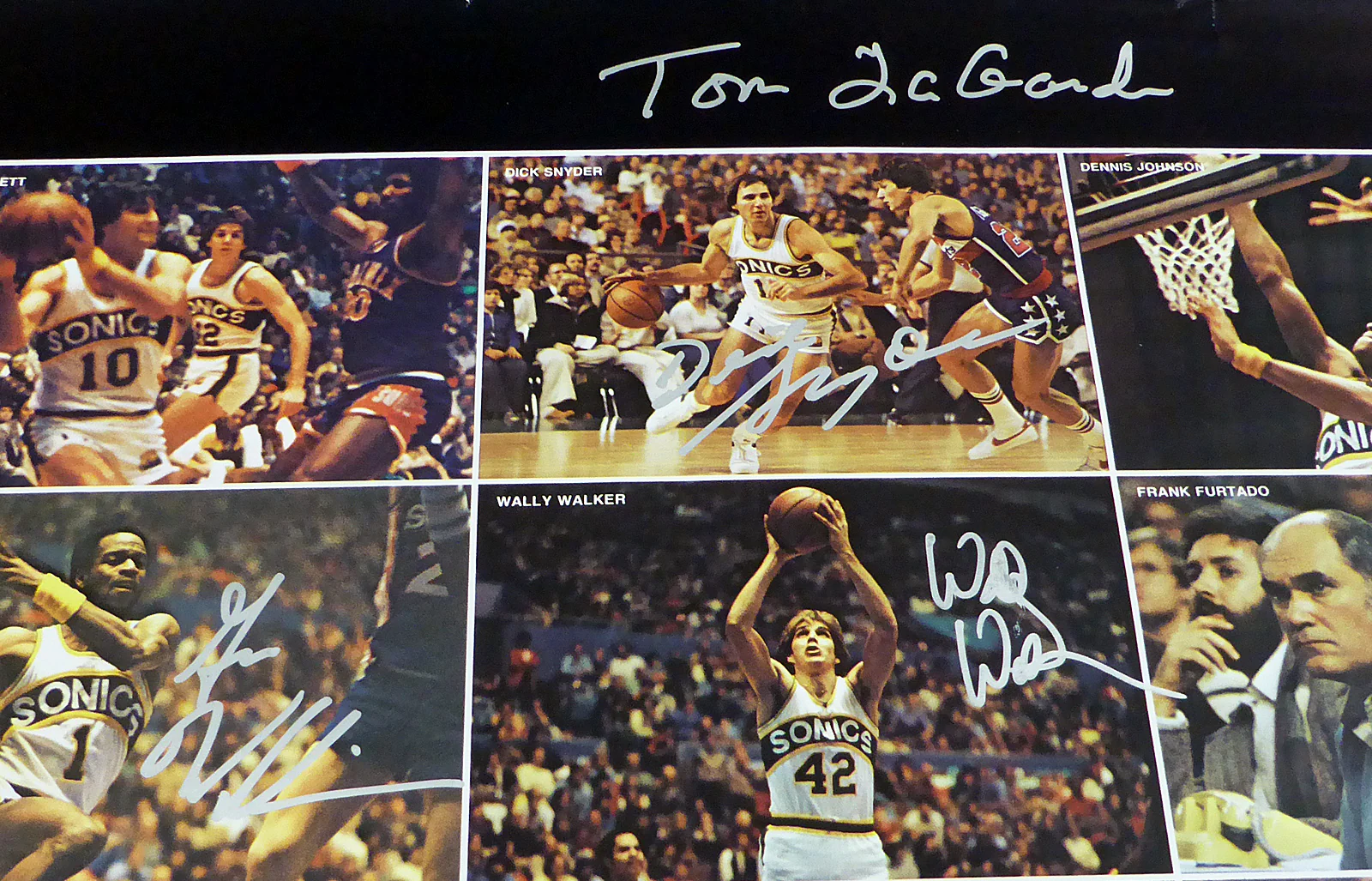 1978-79 NBA Champions Seattle Supersonics Autographed 17x22 Poster Photo With 9 Total Signatures Including Fred Brown & Lenny Wilkens MCS Holo #51047 - Image 2