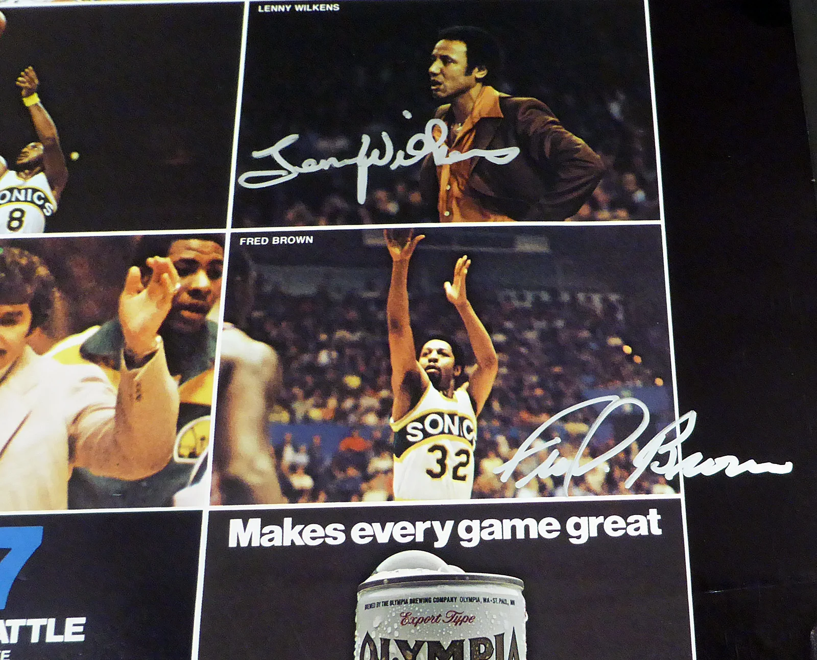 1978-79 NBA Champions Seattle Supersonics Autographed 17x22 Poster Photo With 9 Total Signatures Including Fred Brown & Lenny Wilkens MCS Holo #51048 - Image 5
