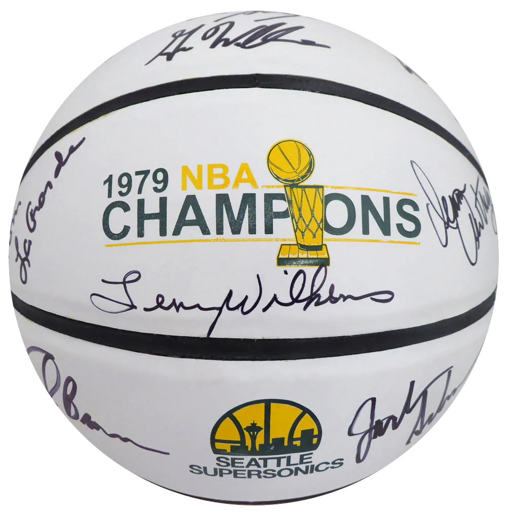 1978-79 NBA Champions Seattle Supersonics Multi Signed Autographed Basketball With 9 Signatures Including Fred Brown & Lenny Wilkens MCS Holo Stock #145851 - Image 2