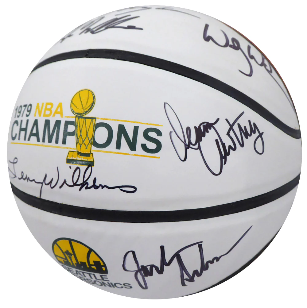1978-79 NBA Champions Seattle Supersonics Multi Signed Autographed Basketball With 9 Signatures Including Fred Brown & Lenny Wilkens MCS Holo Stock #145851 - Image 4