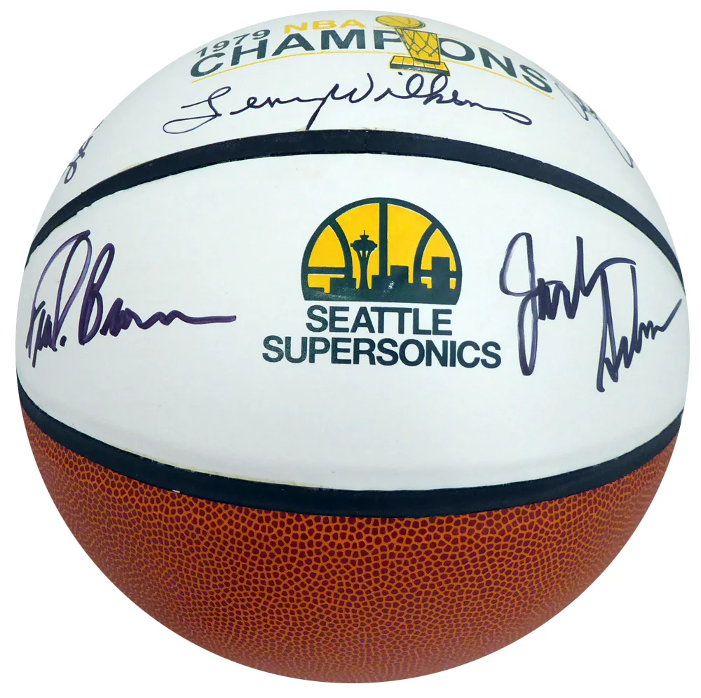1978-79 NBA Champions Seattle Supersonics Multi Signed Autographed Basketball With 9 Signatures Including Fred Brown & Lenny Wilkens MCS Holo Stock #145851 - Image 5