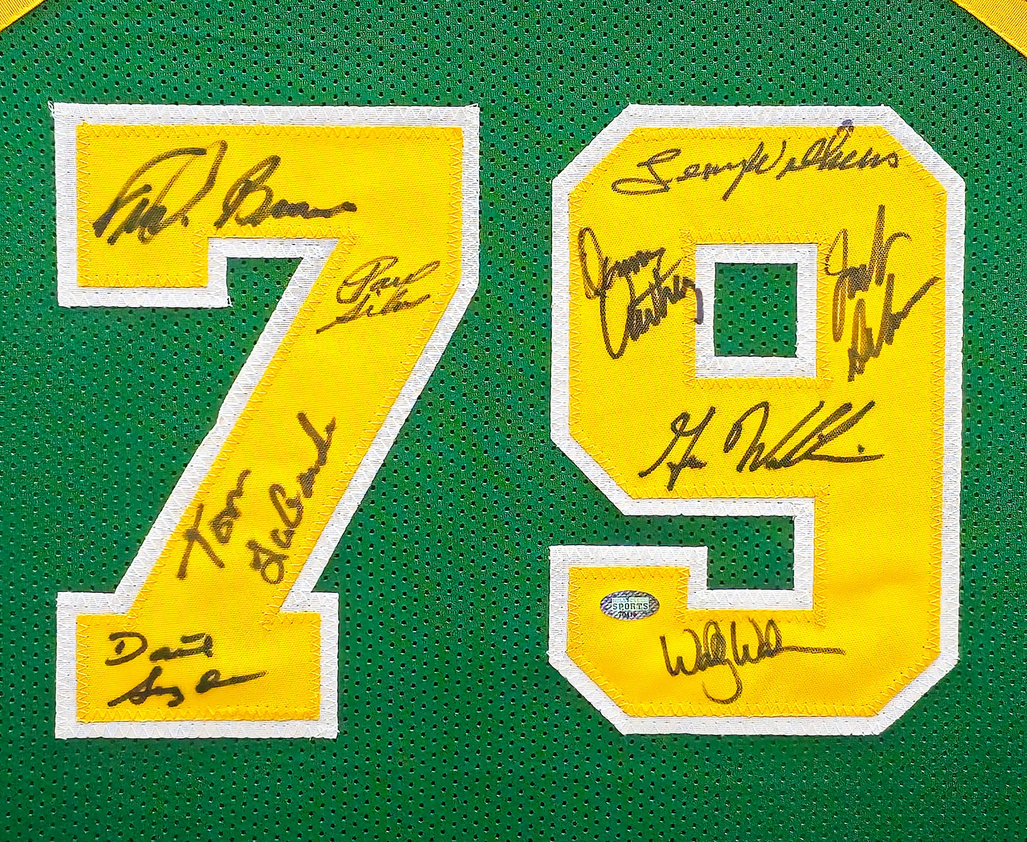 1978-79 NBA Champions Seattle Supersonics Multi Signed Autographed Framed Green Jersey With 9 Signatures Including Lenny Wilkens, Fred Brown & Gus Williams MCS Holo Stock #233872 - Image 3