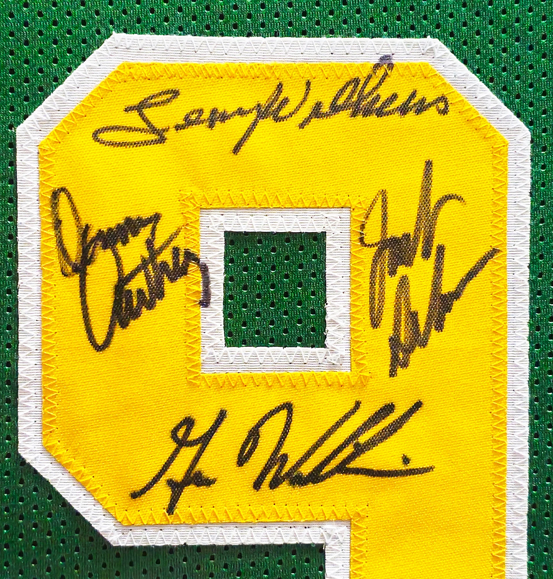 1978-79 NBA Champions Seattle Supersonics Multi Signed Autographed Framed Green Jersey With 9 Signatures Including Lenny Wilkens, Fred Brown & Gus Williams MCS Holo Stock #233872 - Image 4