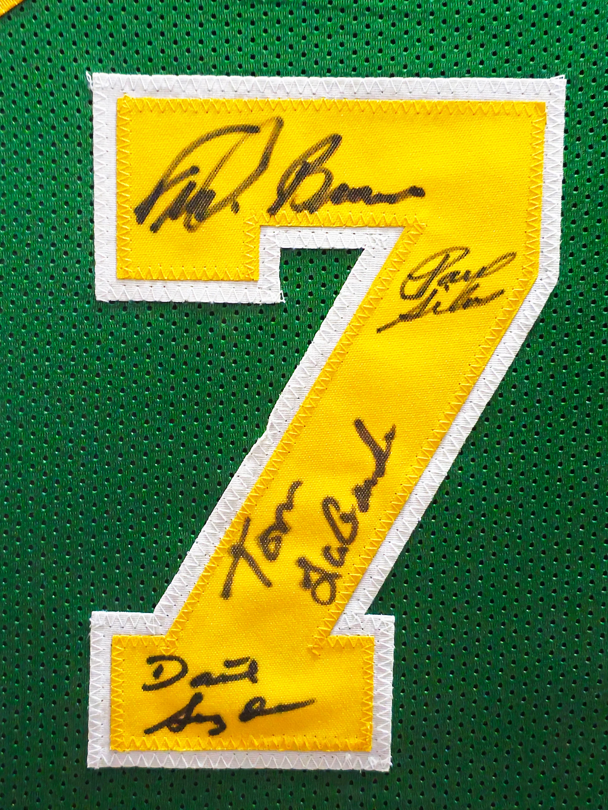 1978-79 NBA Champions Seattle Supersonics Multi Signed Autographed Framed Green Jersey With 9 Signatures Including Lenny Wilkens, Fred Brown & Gus Williams MCS Holo Stock #233872 - Image 5