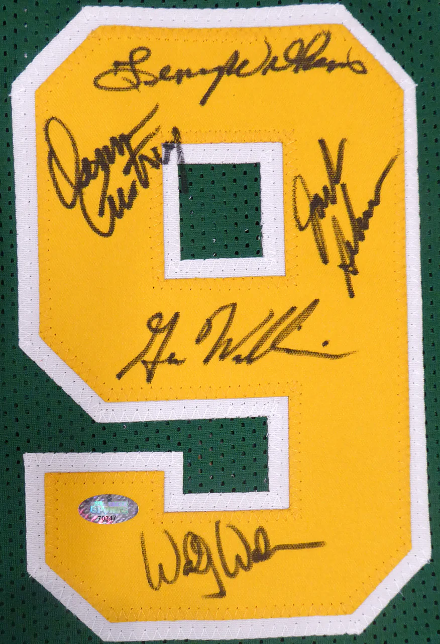 1978-79 NBA Champions Seattle Supersonics Multi Signed Autographed Green Jersey With 9 Signatures Including Fred Brown & Lenny Wilkens MCS Holo Stock #145849 - Image 4