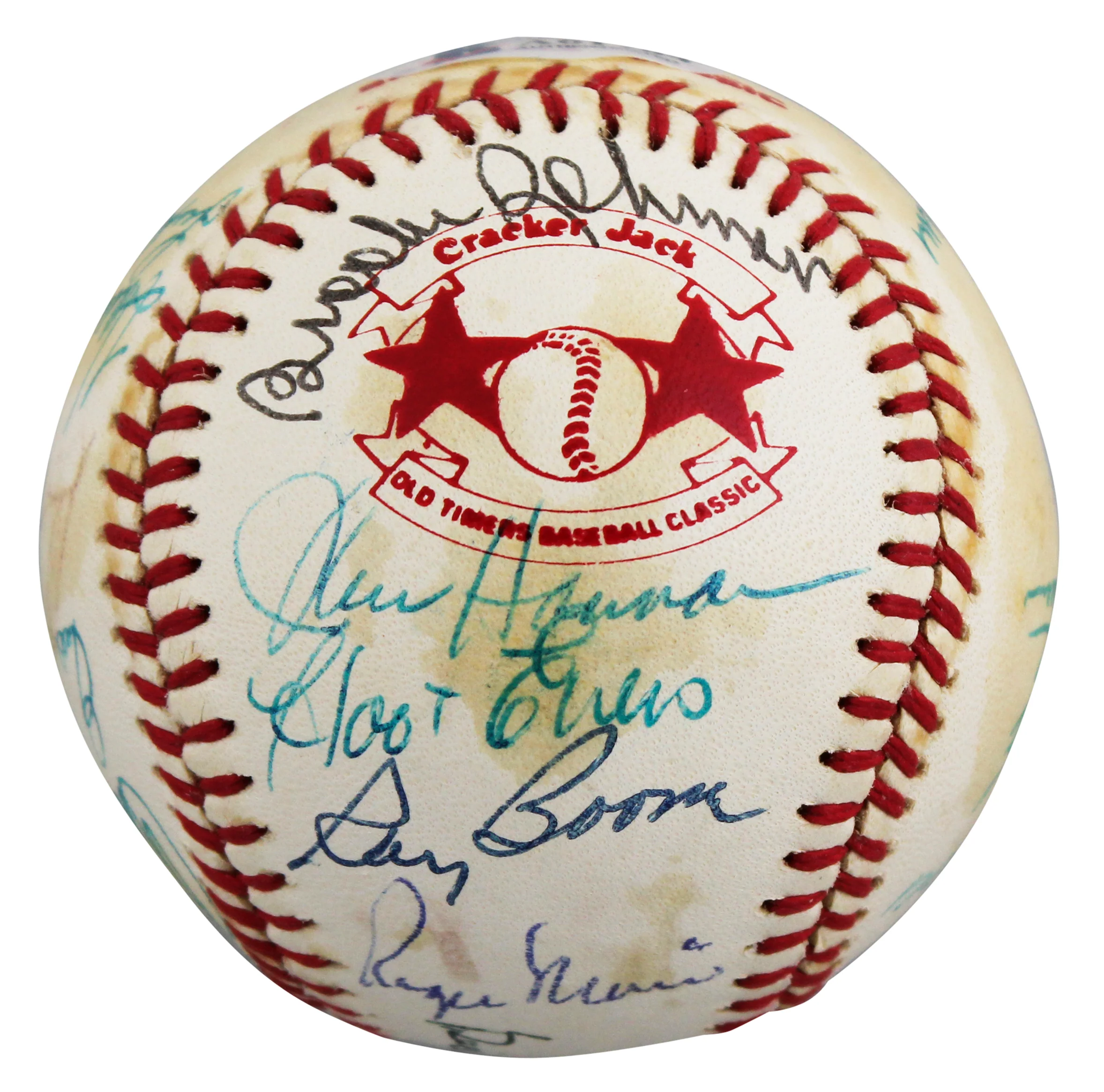 1982 Cracker Jacks (19) Maris, Robinson, Killebrew Signed Baseball BAS #A61784 - Image 3