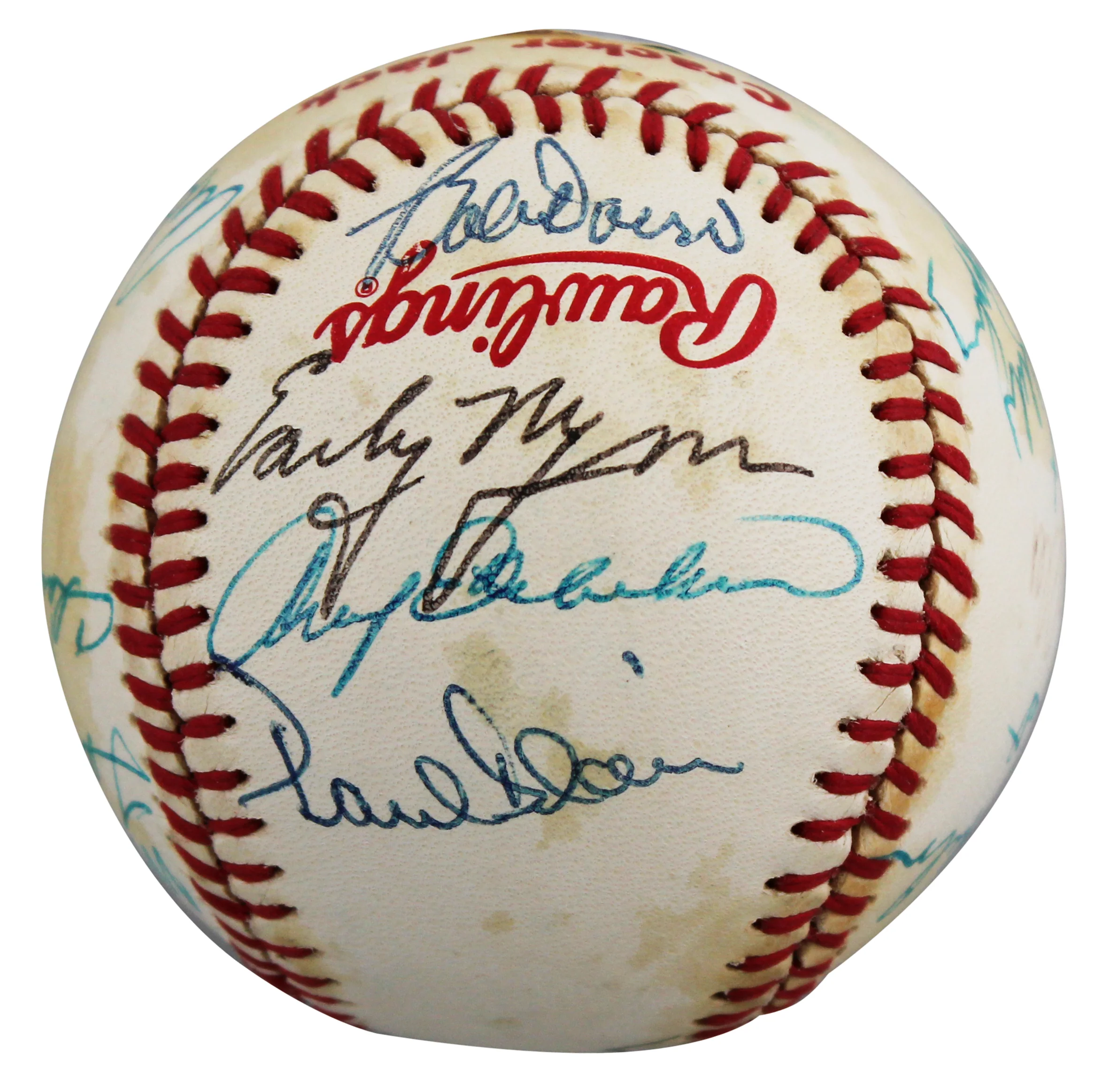 1982 Cracker Jacks (19) Maris, Robinson, Killebrew Signed Baseball BAS #A61784 - Image 7