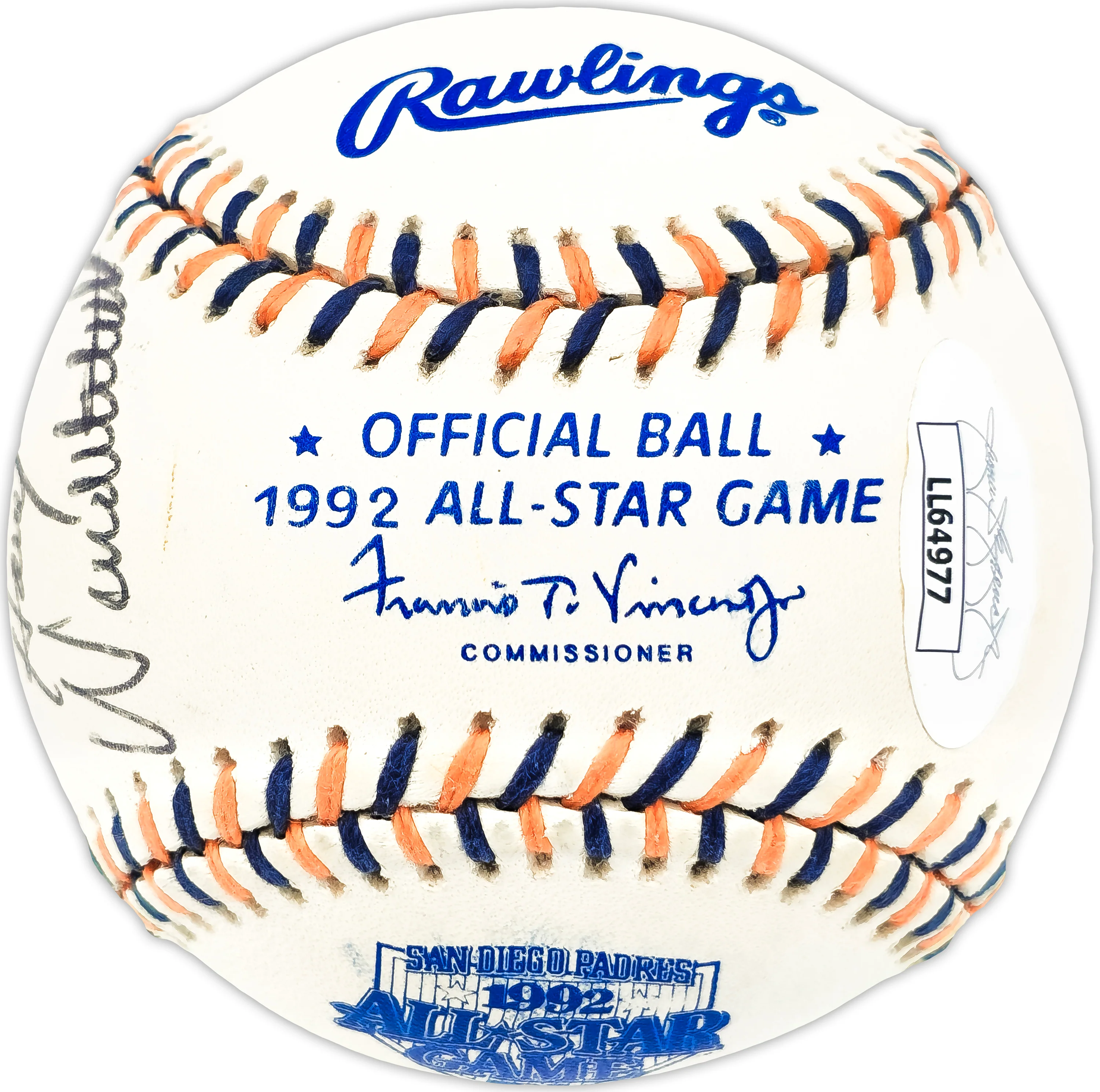 1992 MLB All Star Game Umpires Autographed Official 1992 All Star Game Logo MLB Baseball With 5 Signatures Including Doug Harvey JSA #LL64977 - Image 4