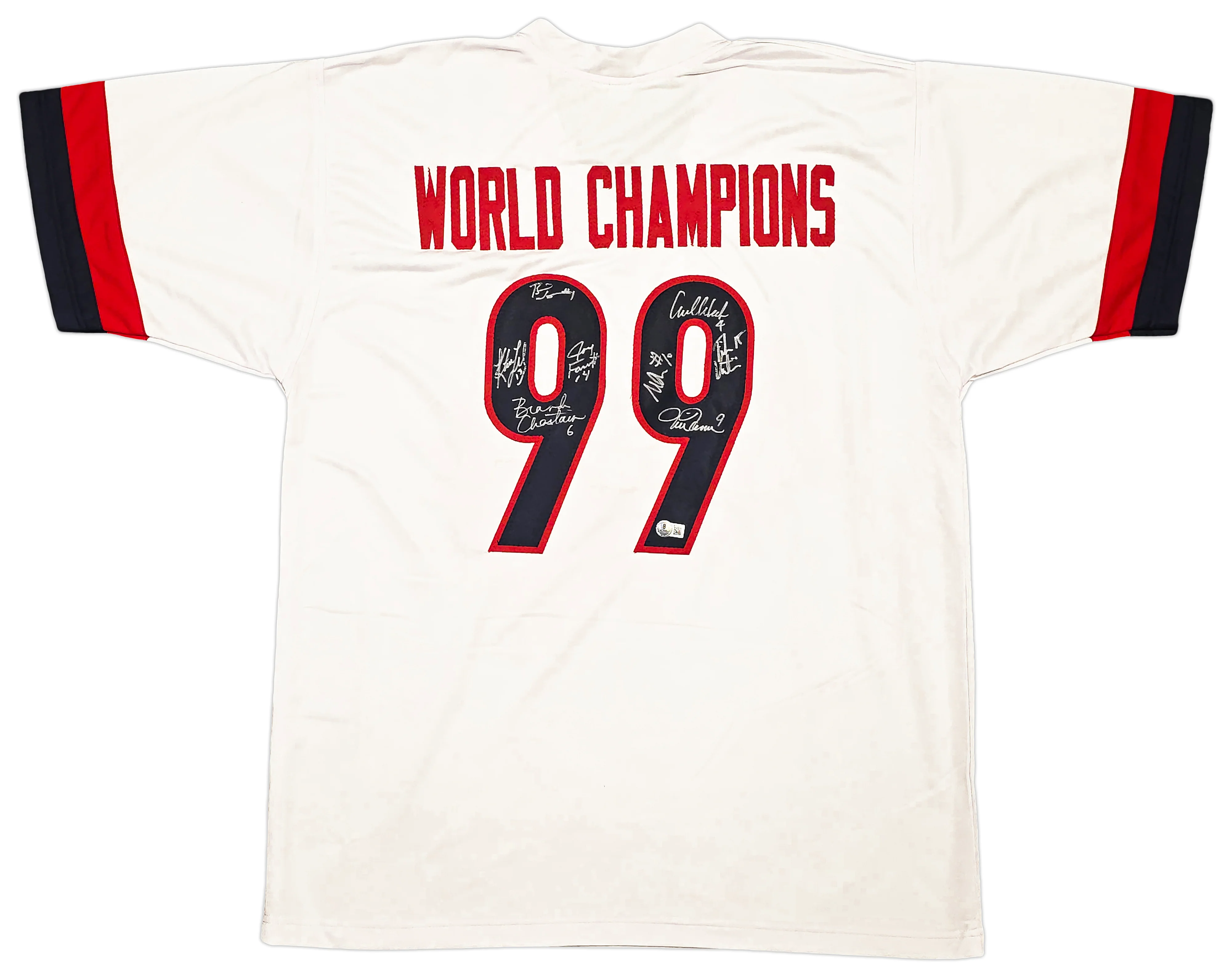 1999 Team USA Women's Soccer World Cup Champions Autographed White Jersey With 8 Signatures Including Hamm & Chastain Beckett BAS Witness Stock #257835