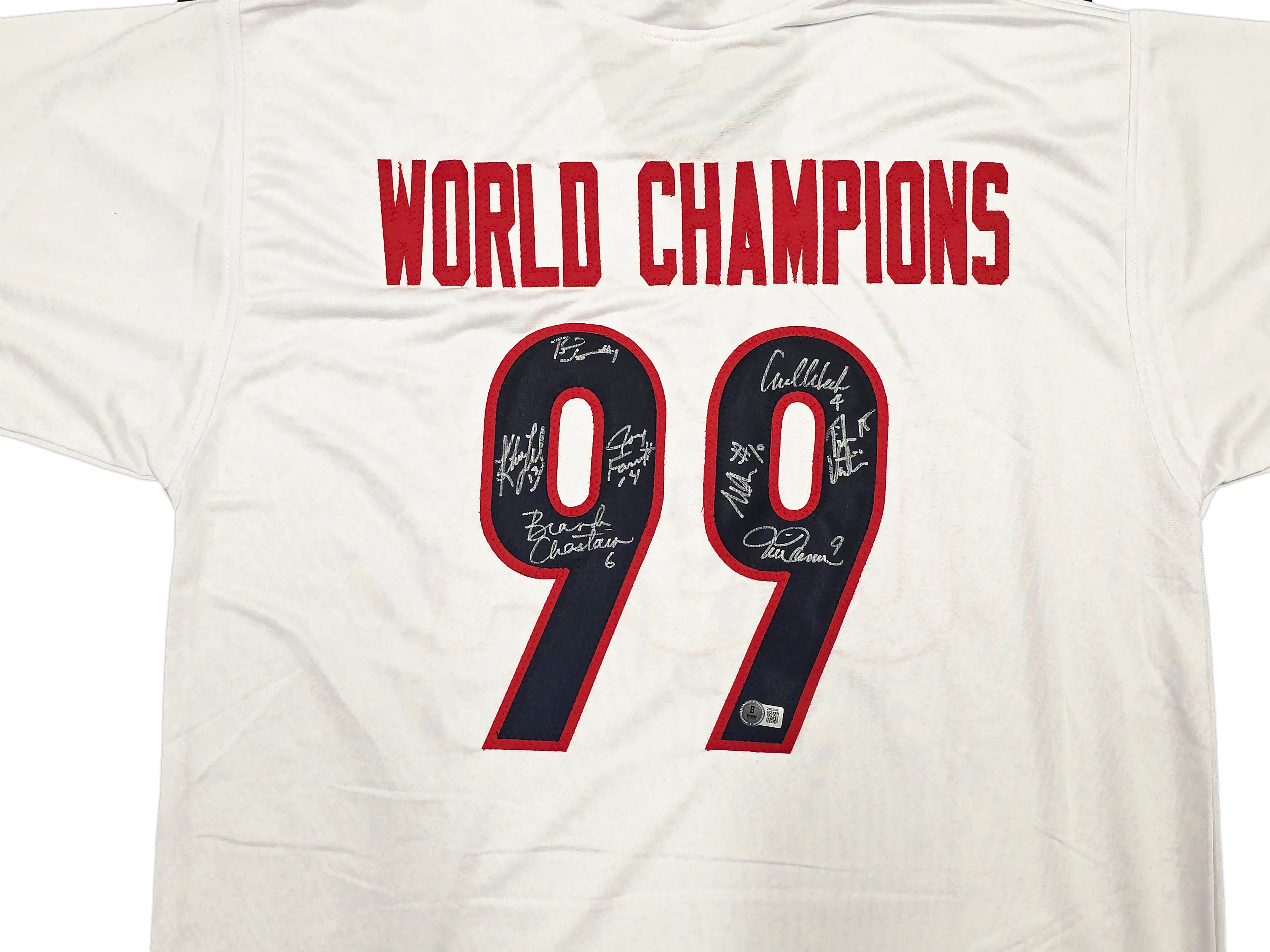 1999 Team USA Women's Soccer World Cup Champions Autographed White Jersey With 8 Signatures Including Hamm & Chastain Beckett BAS Witness Stock #257835 - Image 2