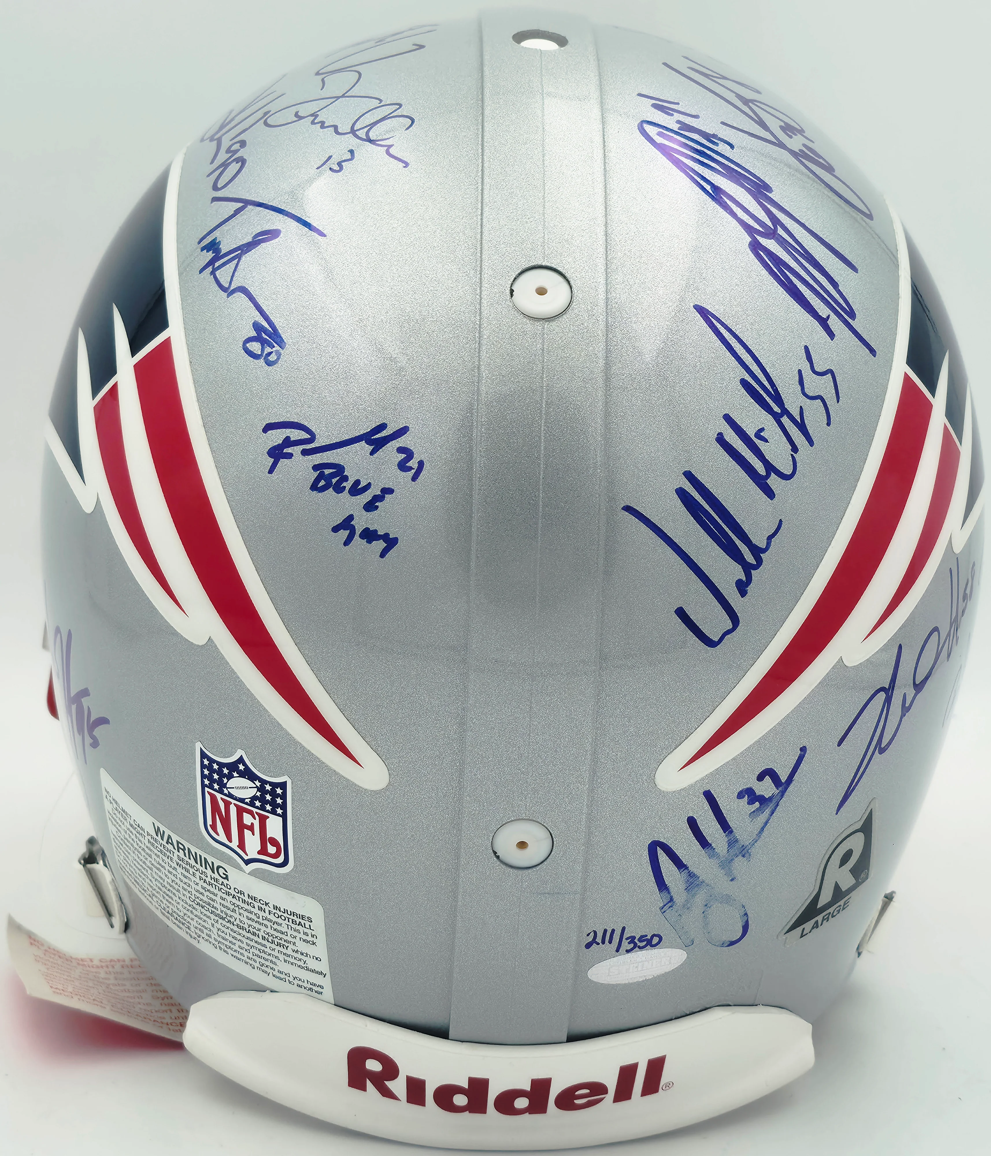 2005 New England Patriots Team Autographed Silver Full Size Authentic Helmet With 29 Signatures Including Tom Brady #211/350 Steiner Holo SKU #260017 - Image 4