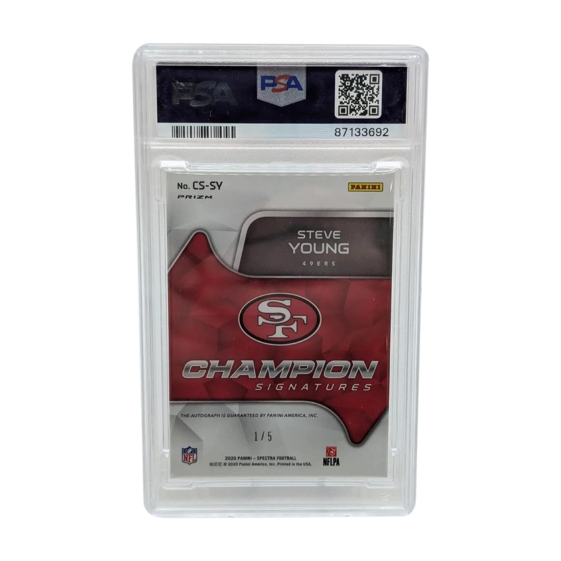 2020 Panini Spectra #CSSY Steve Young Championship Signatures - Neon Orange /5 PSA 9 Mint - Image 2