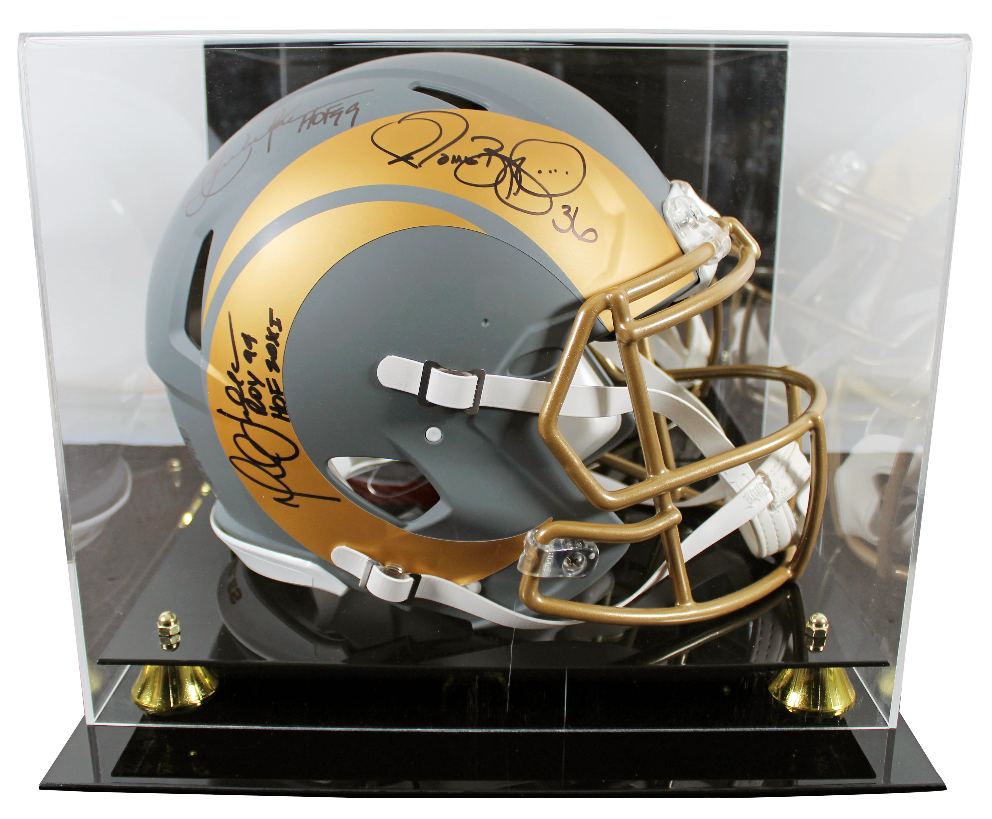 (3) Bettis, Dickerson, & Faulk Signed Slate F/S Speed Proline Helmet w/ Case BAS - Image 2
