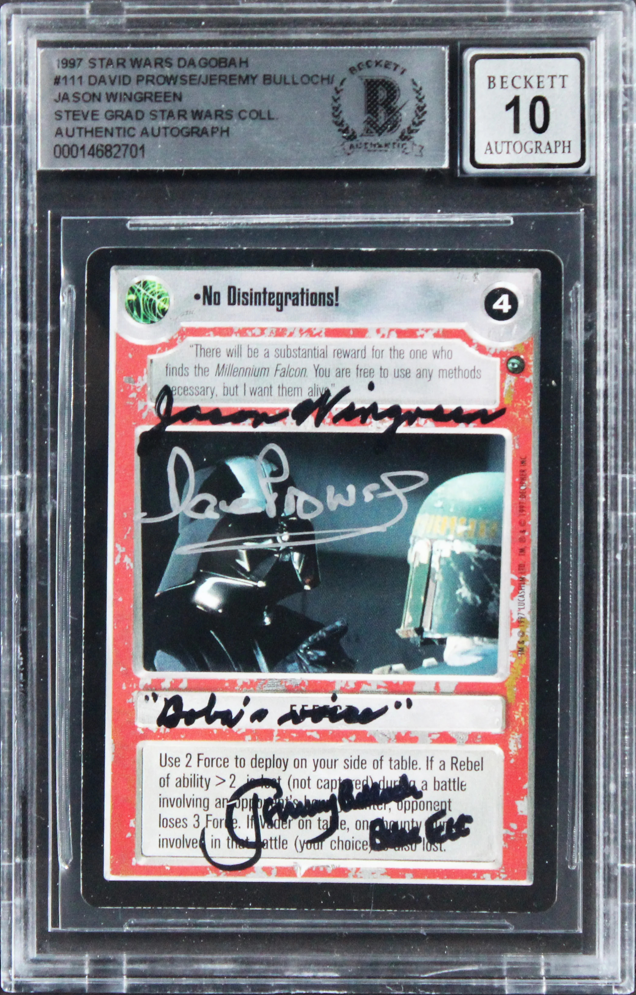 (3) Prowse +2 "2x Insc" Signed 1997 Star Wars CC #101 Card Auto 10! BAS Slabbed