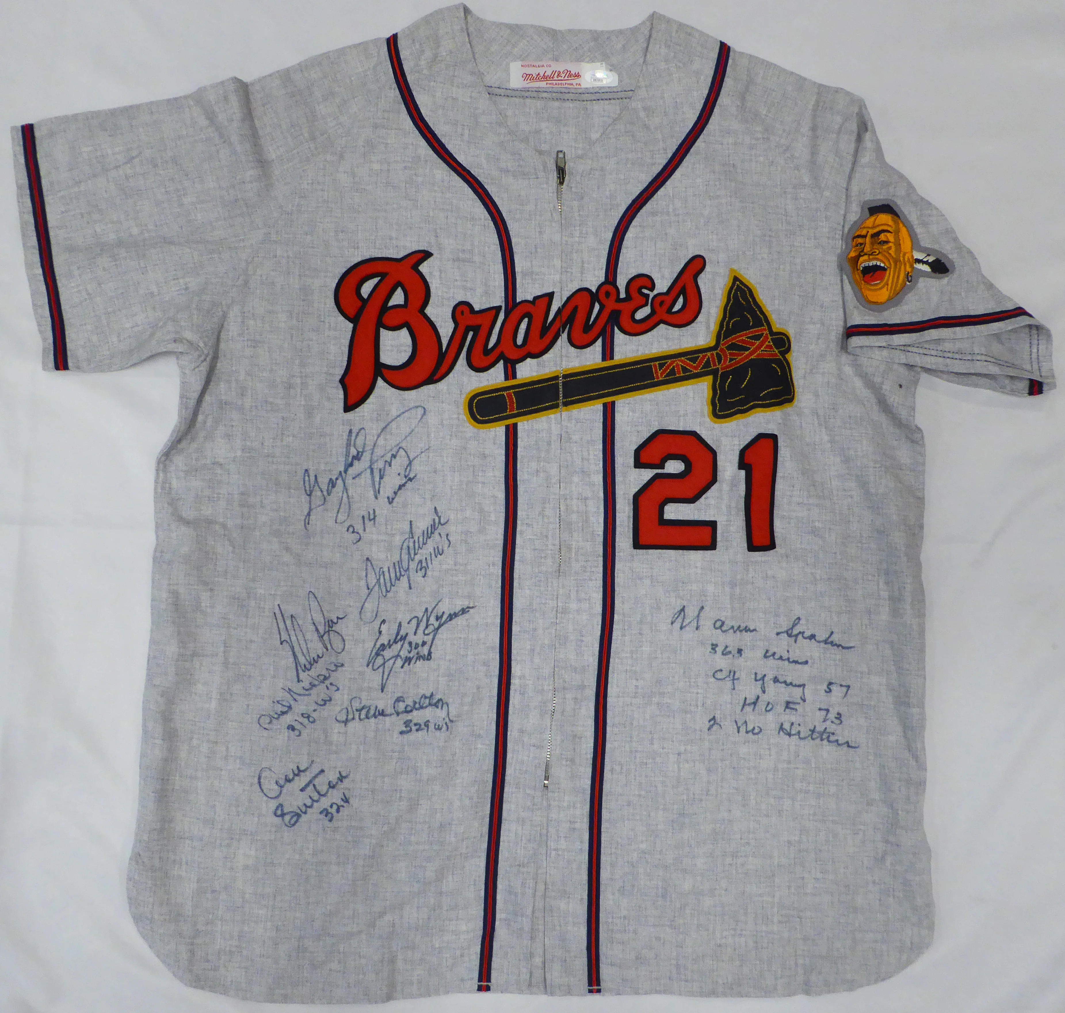 300 Win Club Autographed Jersey With 8 Signatures Including Nolan Ryan, Tom Seaver and Warren Spahn JSA #XX71926 - Image 2