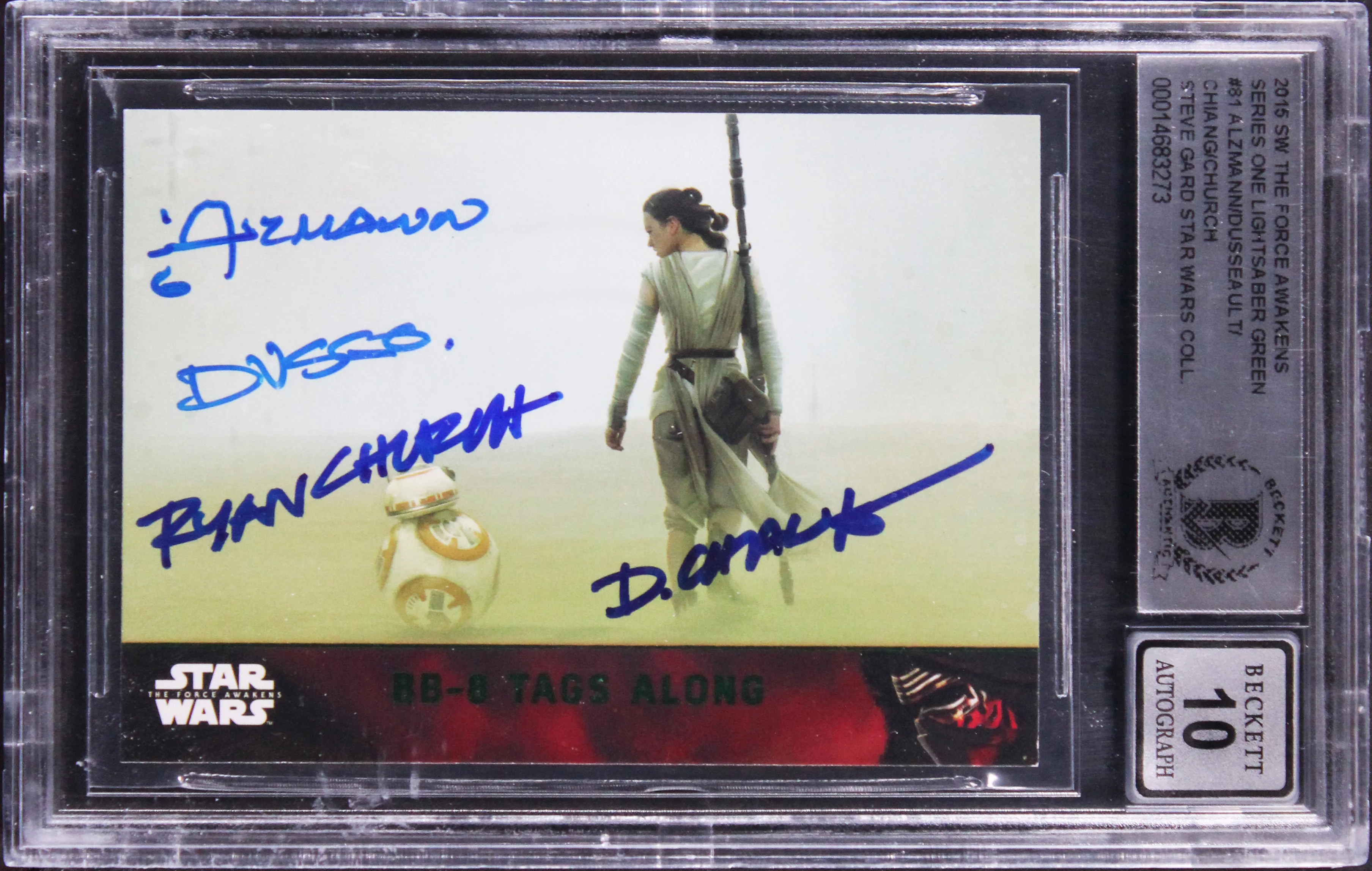 (4) Alzmann +3 Signed 2015 Star Wars TFA SO LG #81 Card Auto GM 10! BAS Slabbed - Image 2