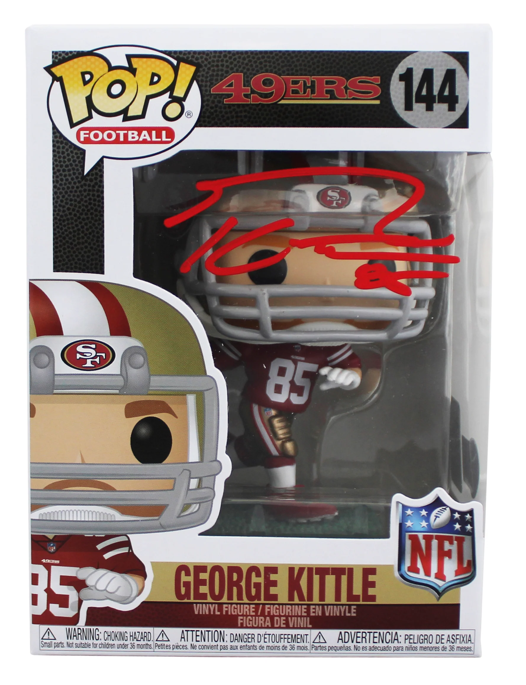 49ers George Kittle Authentic Signed #144 Funko Pop Figure w/ Red Sig BAS Wit - Image 2