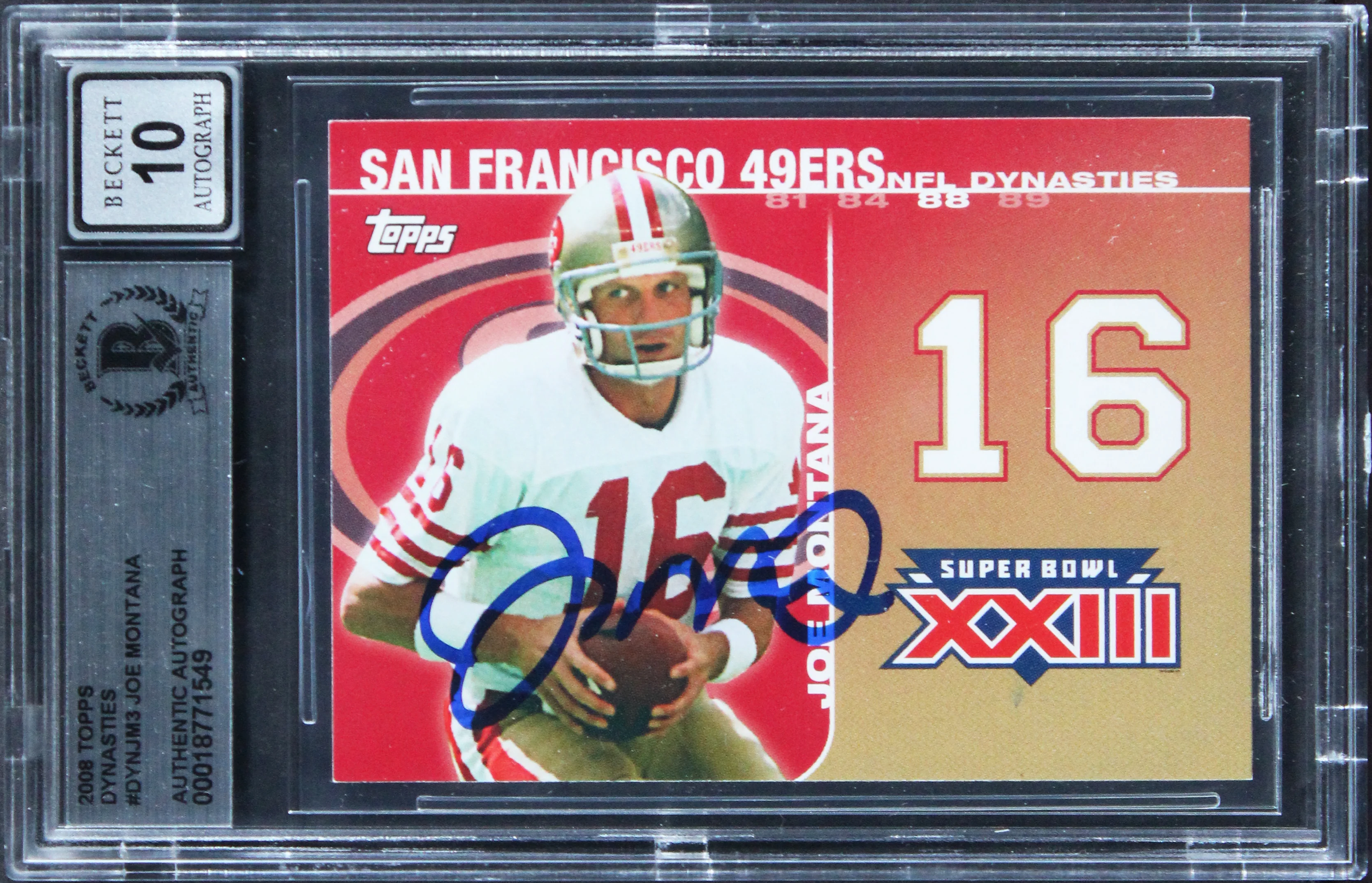 49ers Joe Montana Signed 2008 Topps Dynasties #DYNJM3 Card Auto 10! BAS Slabbed - Image 2