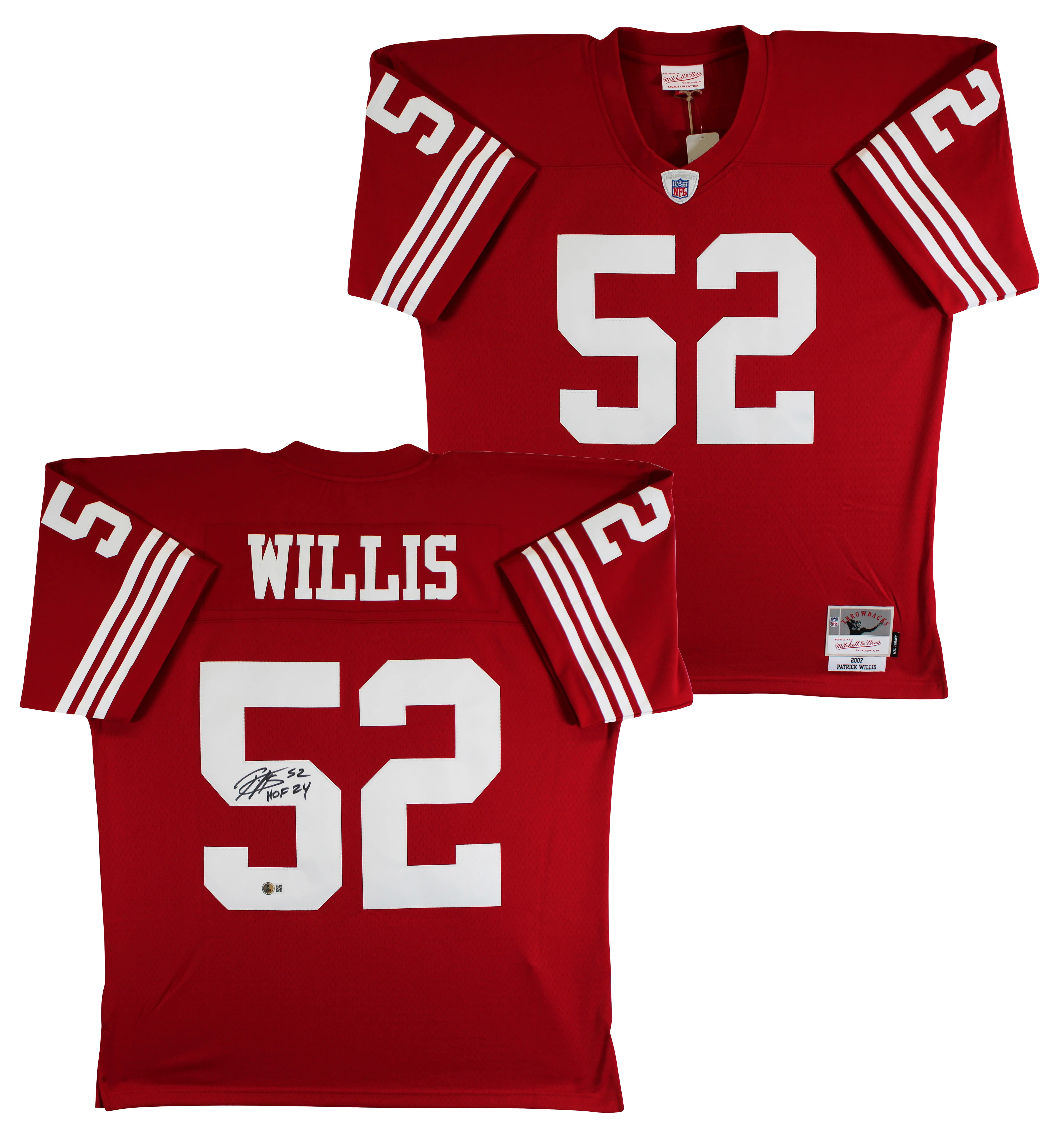 49ers Patrick Willis "HOF 24" Signed Red Mitchell & Ness Jersey BAS Witnessed - Image 2
