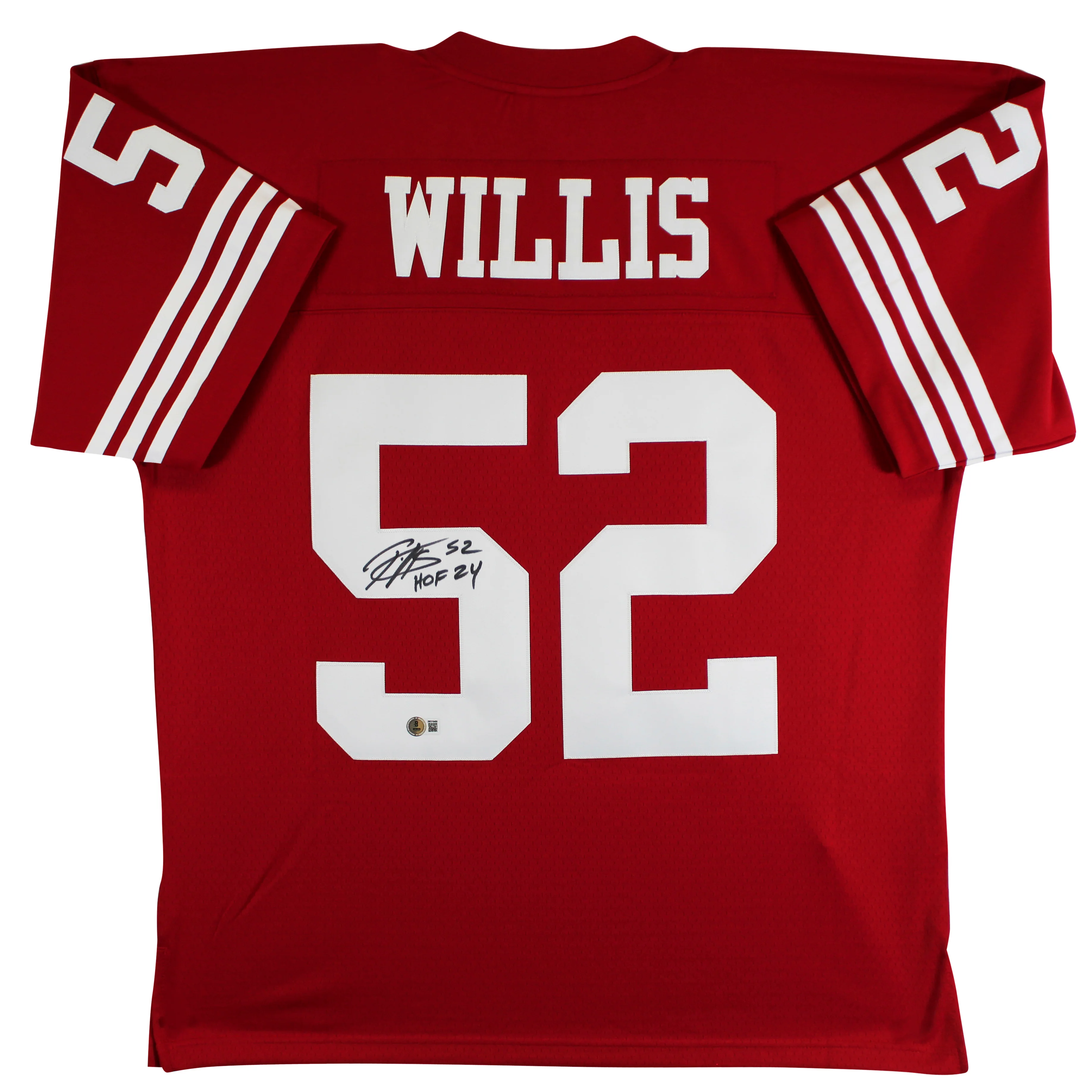 49ers Patrick Willis "HOF 24" Signed Red Mitchell & Ness Jersey BAS Witnessed - Image 3
