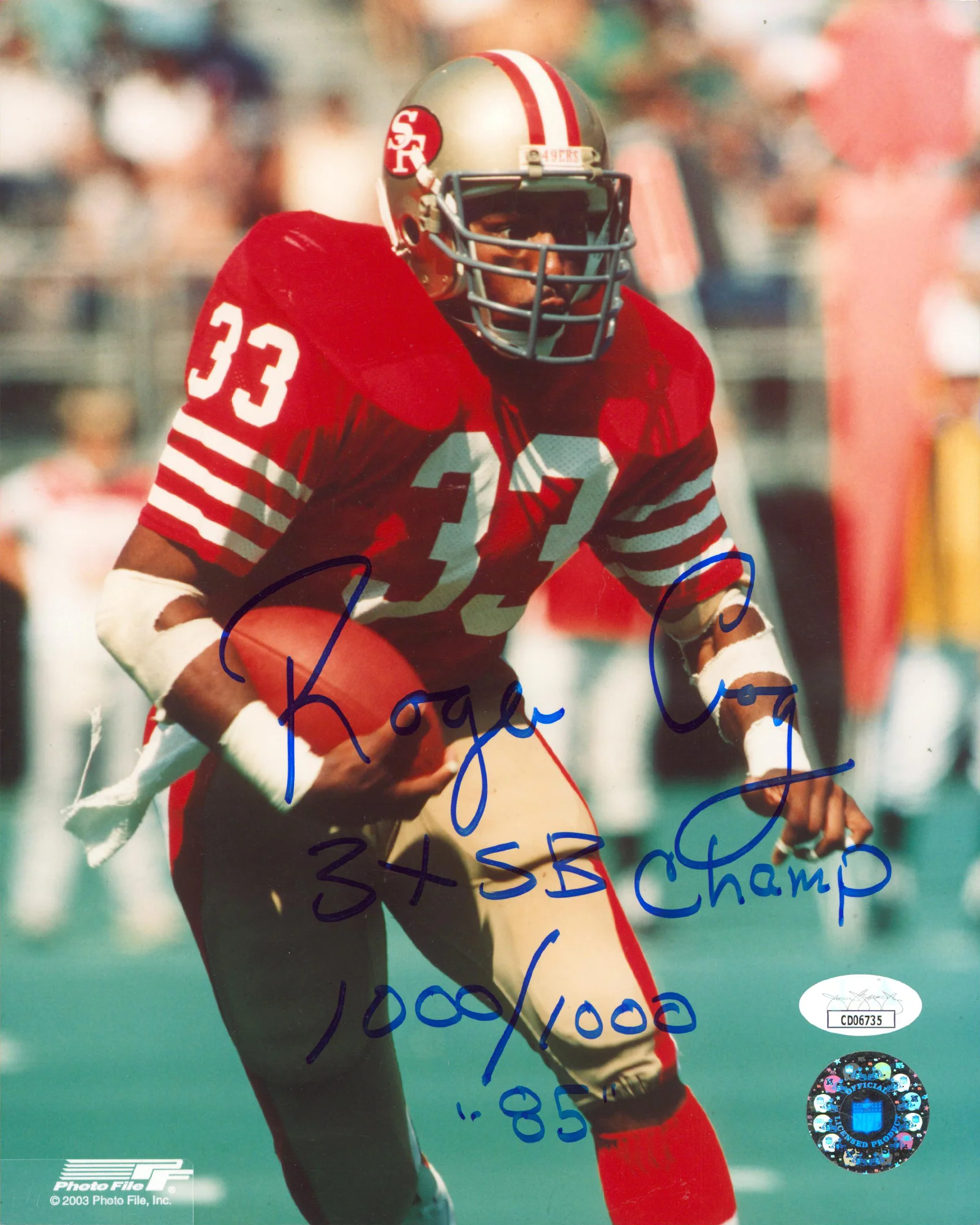 49ers Roger Craig "2x Inscribed" Signed 8x10 PhotoFile Photo JSA #CD06735 - Image 2