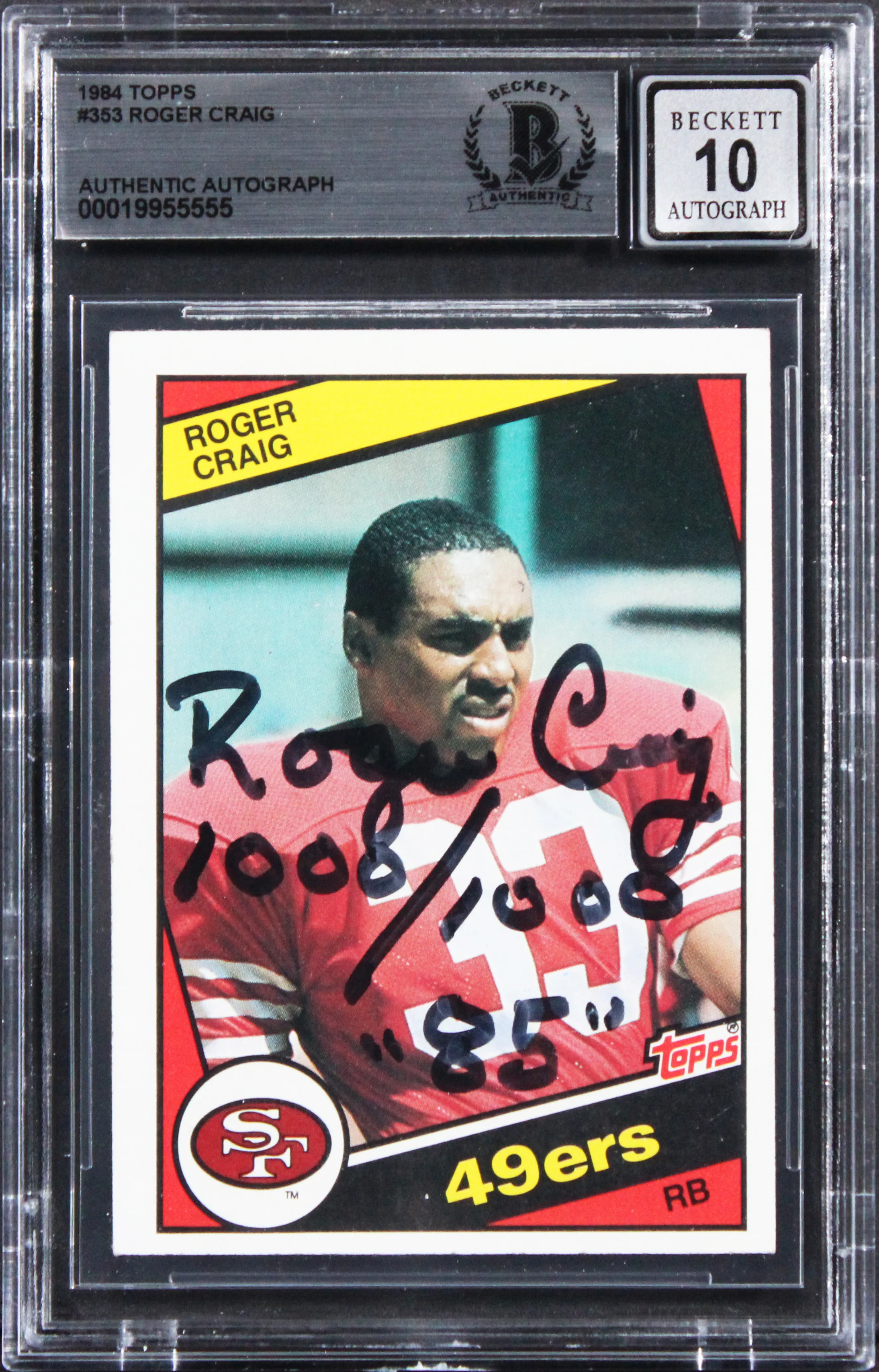 49ers Roger Craig "w/ Insc" Signed 1984 Topps #353 RC Card Auto 10! BAS Slabbed - Image 2