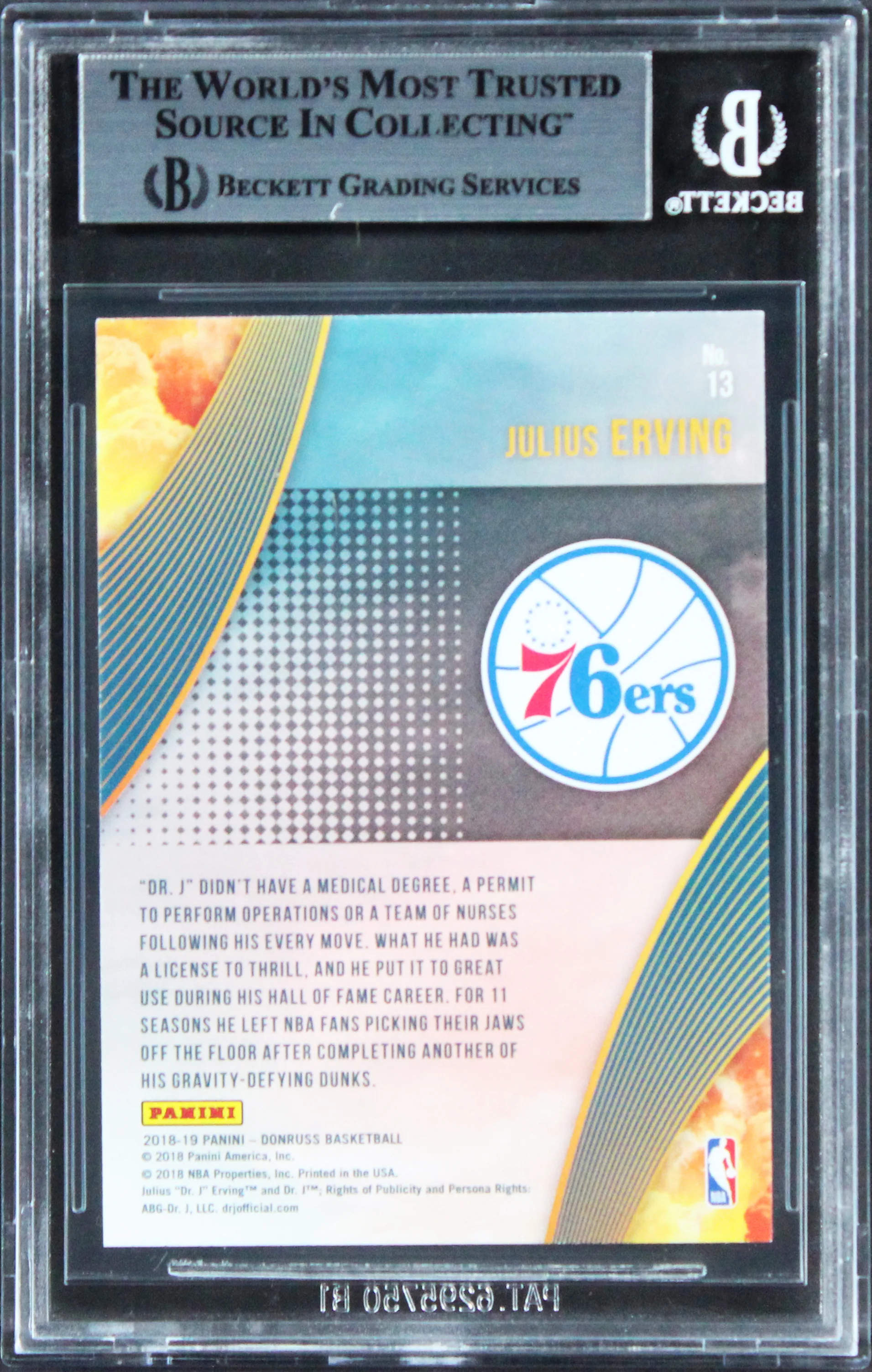 76ers Julius Erving Authentic Signed 2018 Donruss ACFT #13 Card BAS Slabbed - Image 3