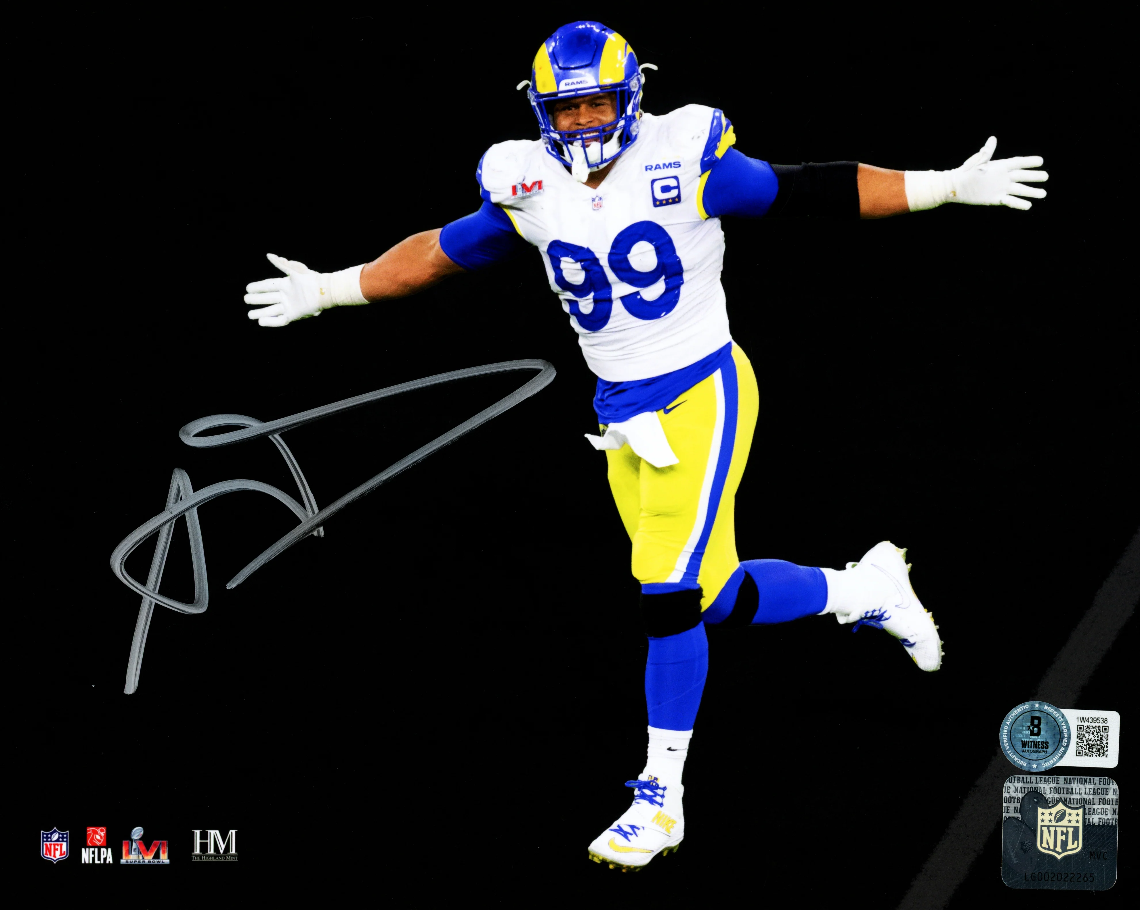 Aaron Donald Autographed Framed 8x10 Photo Los Angeles Rams Spotlight Beckett BAS Witness Stock #230197 - Image 2