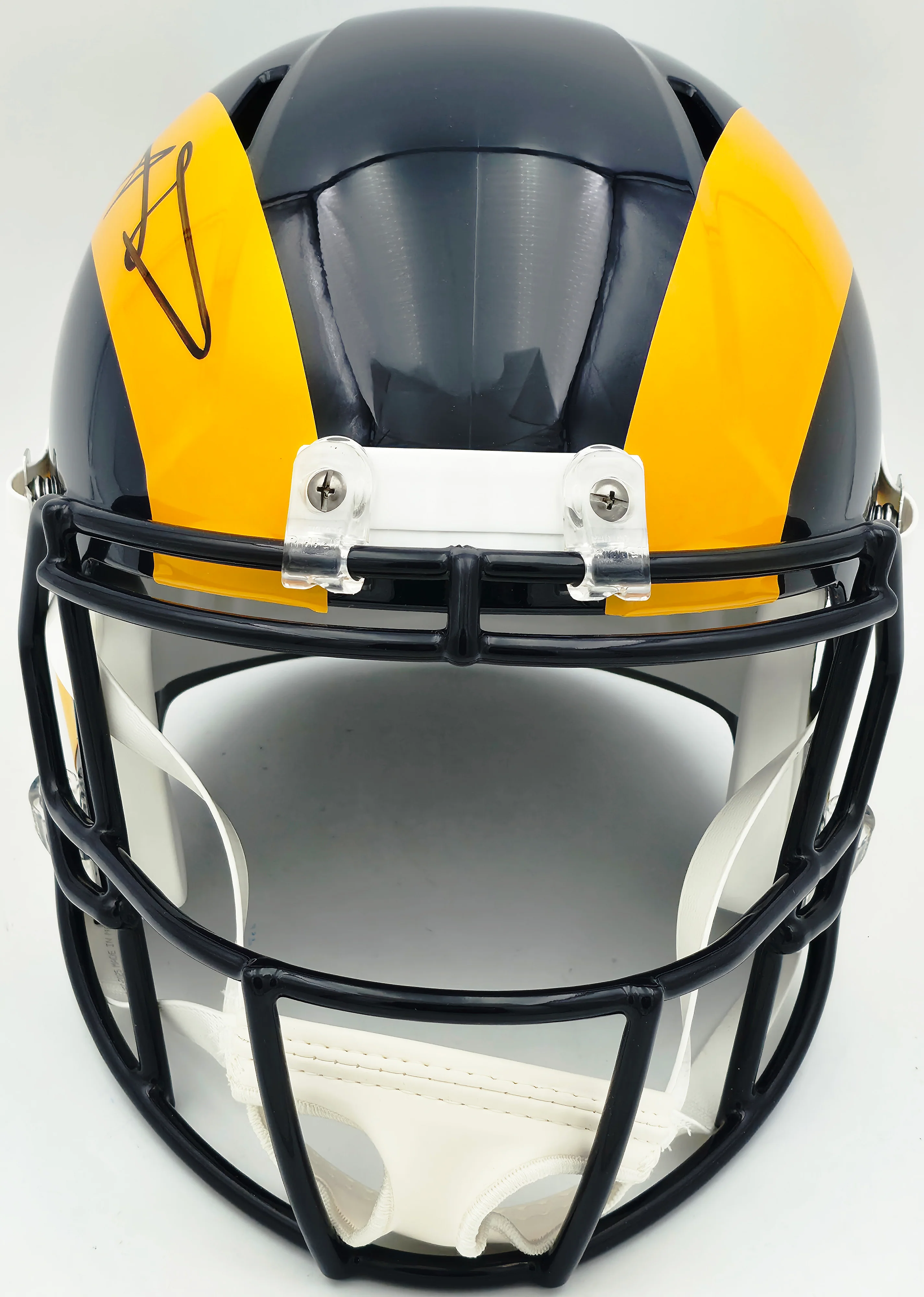 Aaron Donald Autographed Los Angeles Rams Blue 1981-99 Throwback Full Size Speed Replica Helmet Beckett BAS Witness Stock #261453 - Image 3