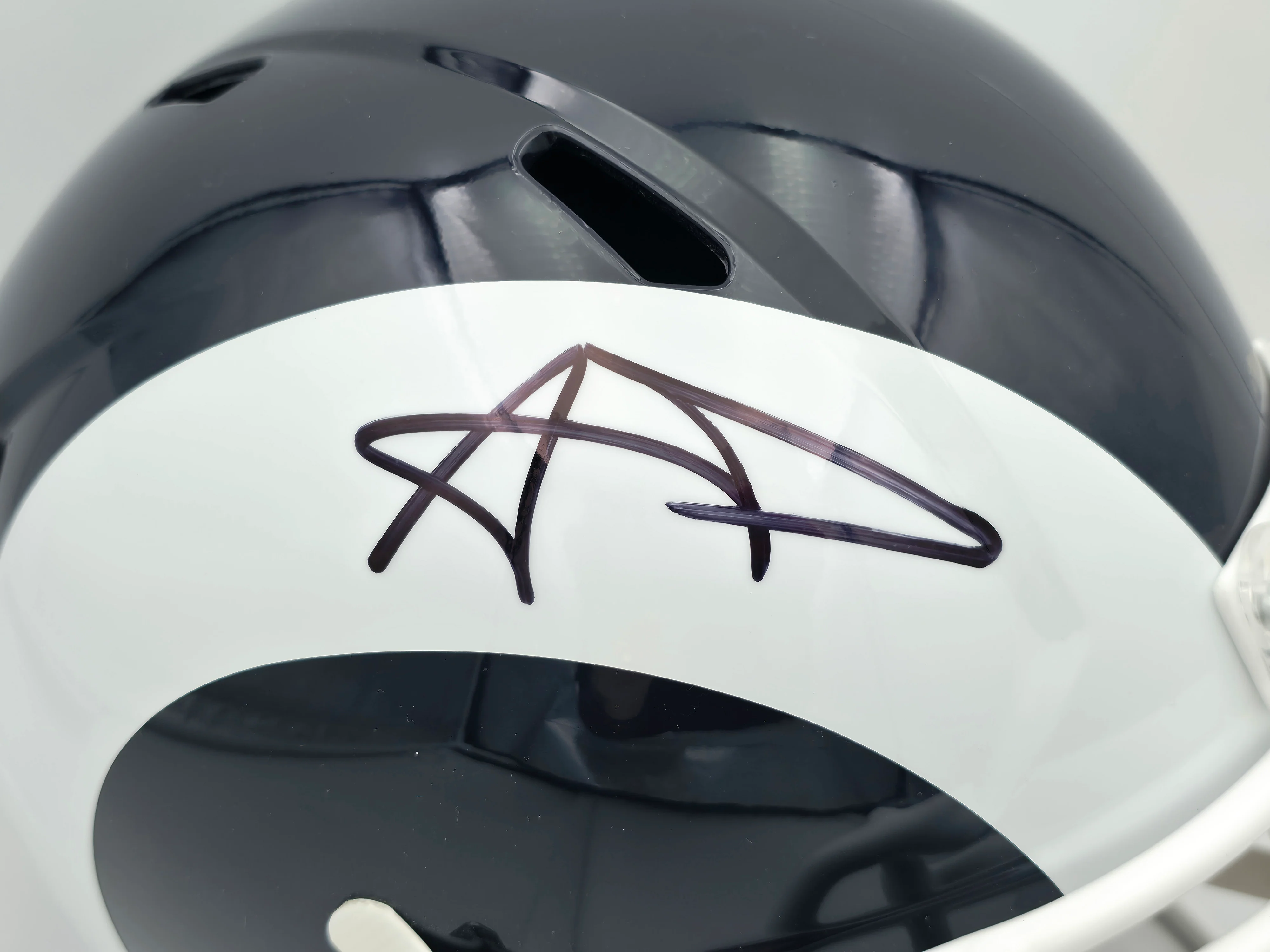 Aaron Donald Autographed Los Angeles Rams Blue Full Size Speed Replica Helmet Beckett BAS Witness Stock #261455 - Image 2