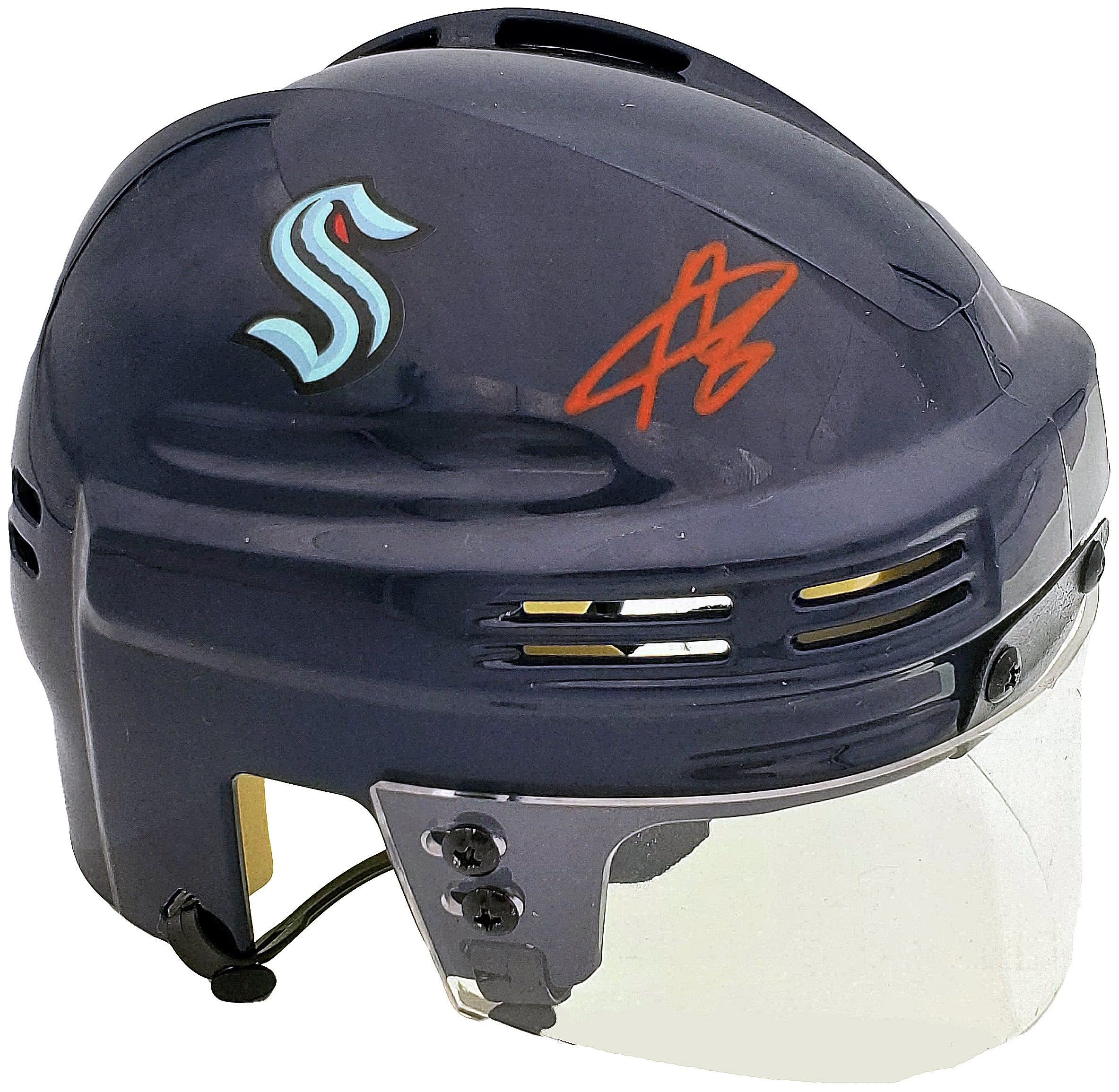 Adam Larsson Autographed Seattle Kraken Blue Mini Helmet Fanatics Holo Stock #200301