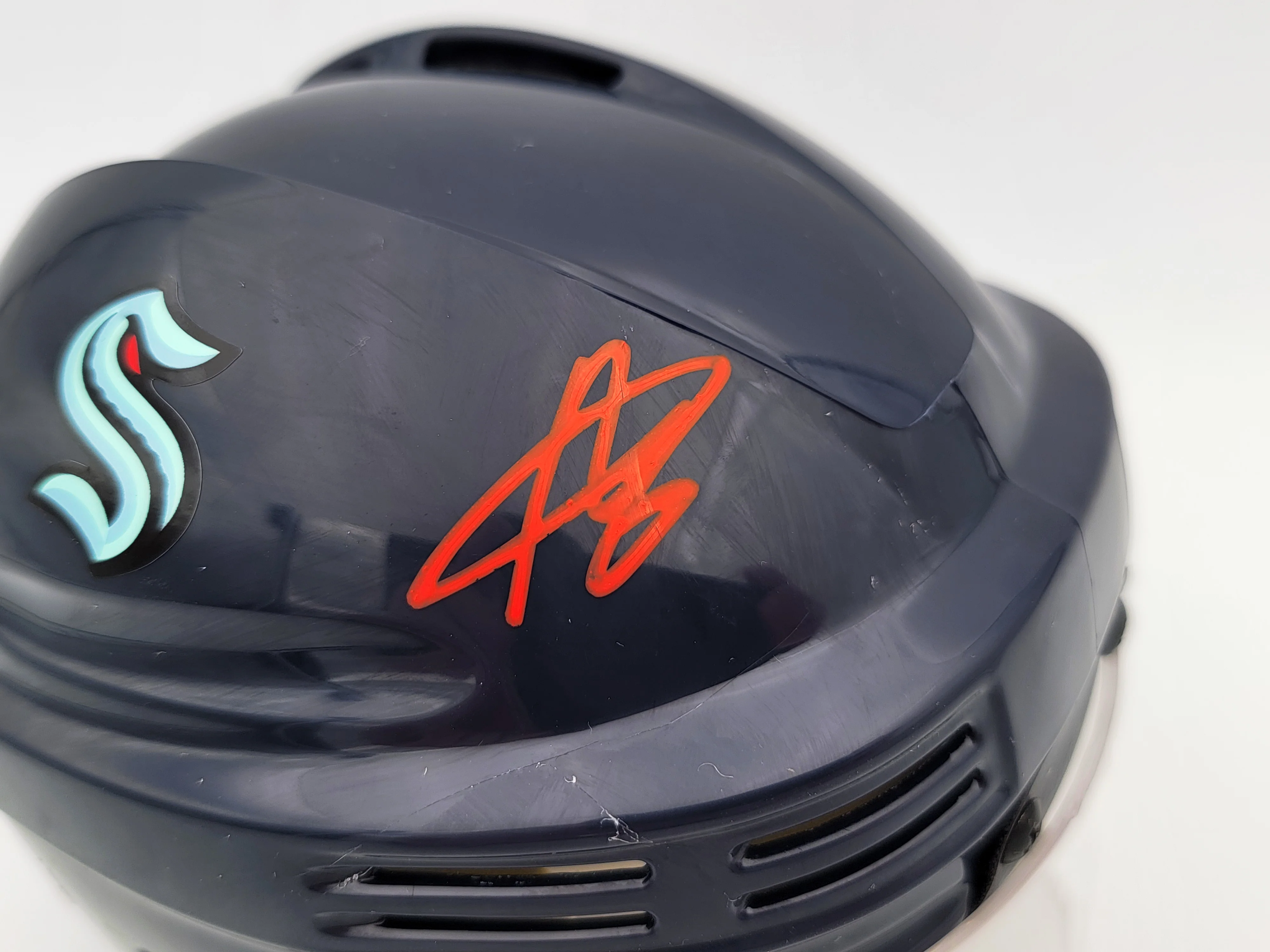 Adam Larsson Autographed Seattle Kraken Blue Mini Helmet MCS Holo #97383 - Image 2