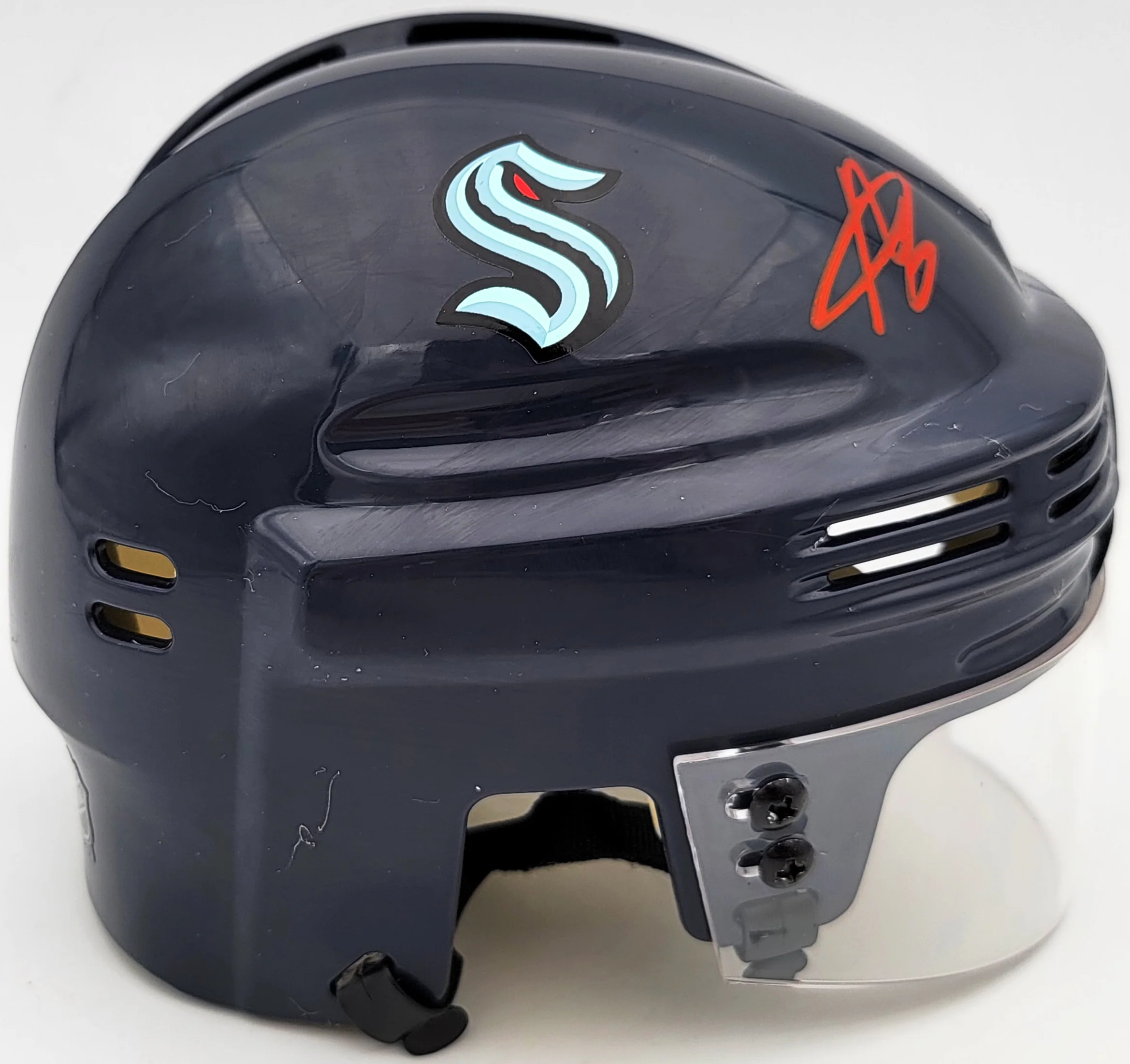 Adam Larsson Autographed Seattle Kraken Blue Mini Helmet MCS Holo #97383 - Image 3