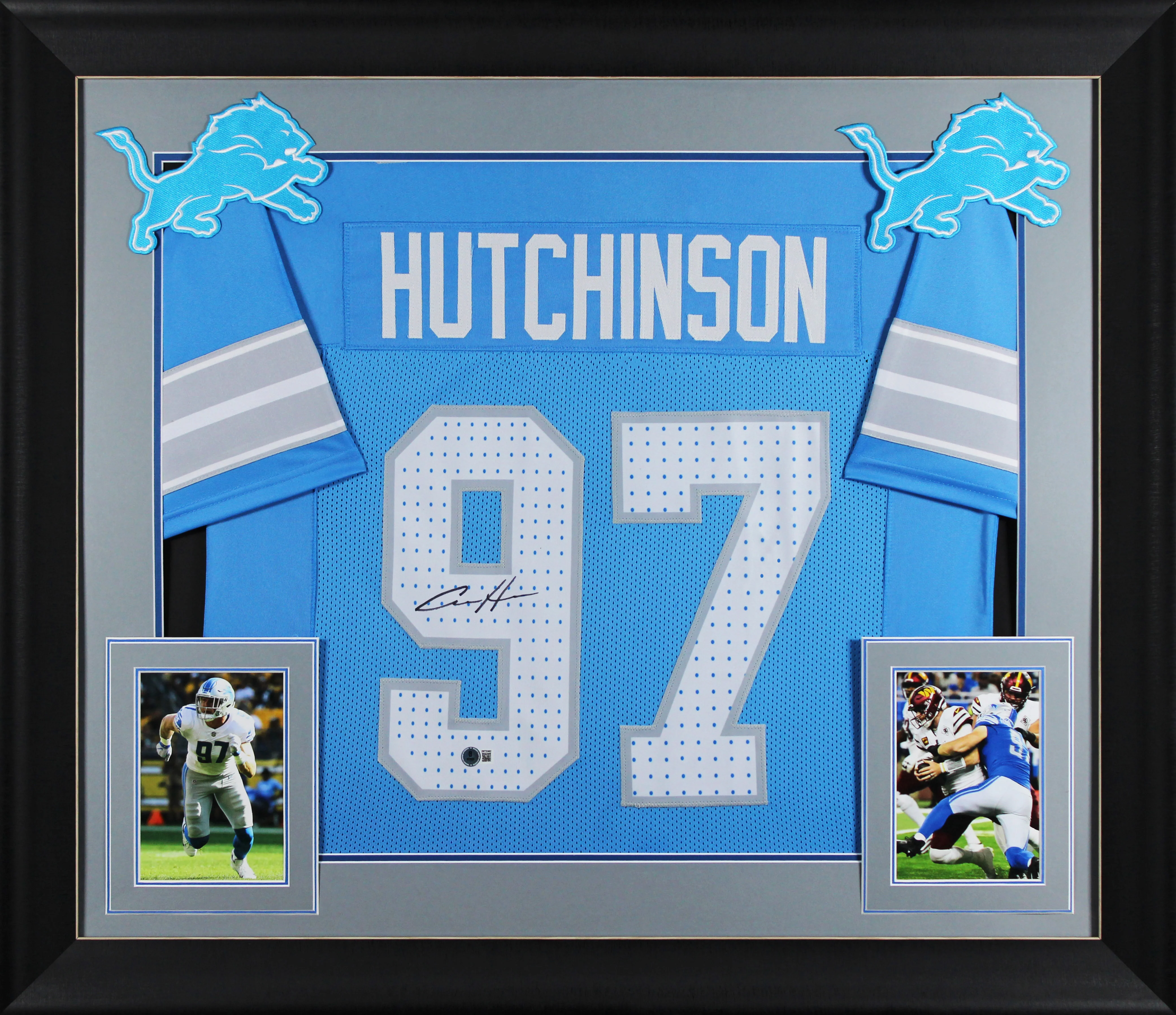 Aidan Hutchinson Authentic Signed Blue Pro Style Framed Jersey BAS Witnessed 3 - Image 2