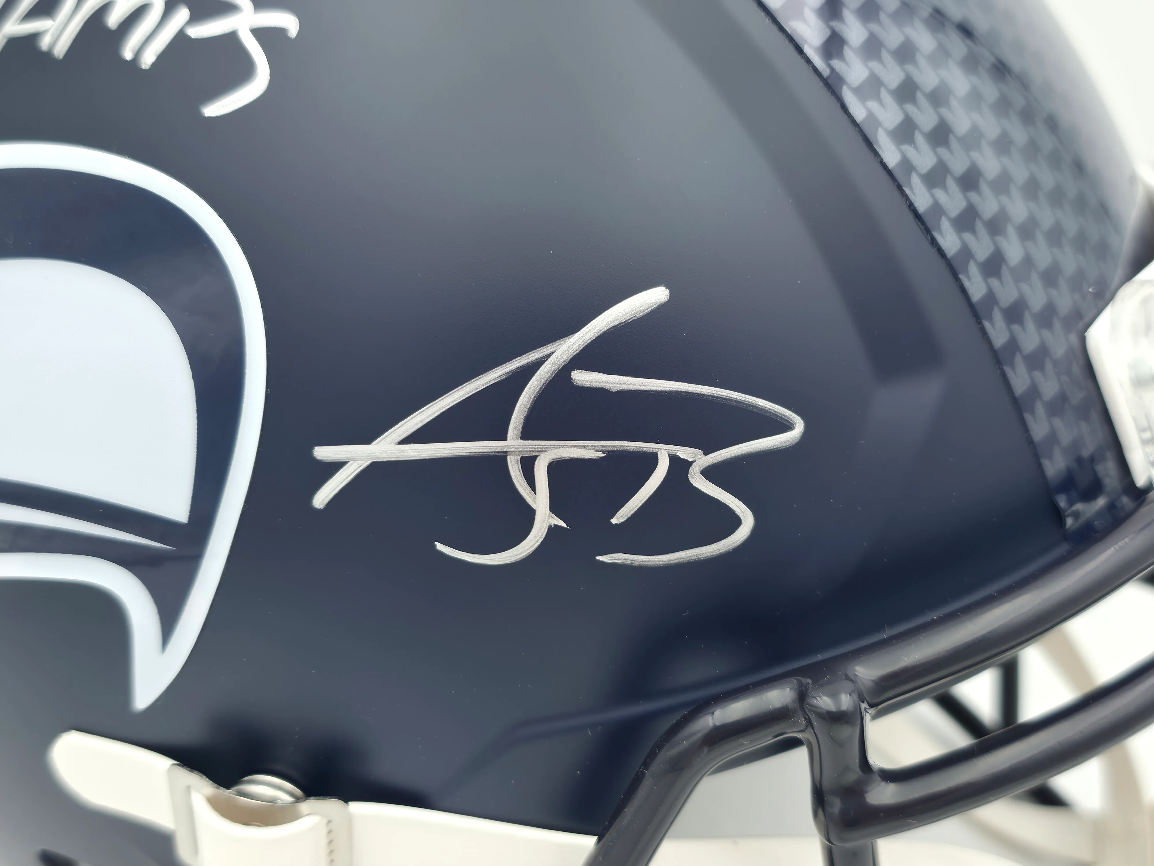 AJ Barner Autographed Seattle Seahawks Blue Full Size Super Bowl LX Champions Logo Speed Replica Helmet "SB LX Champs" Beckett BAS Witness Stock #262479 - Image 2