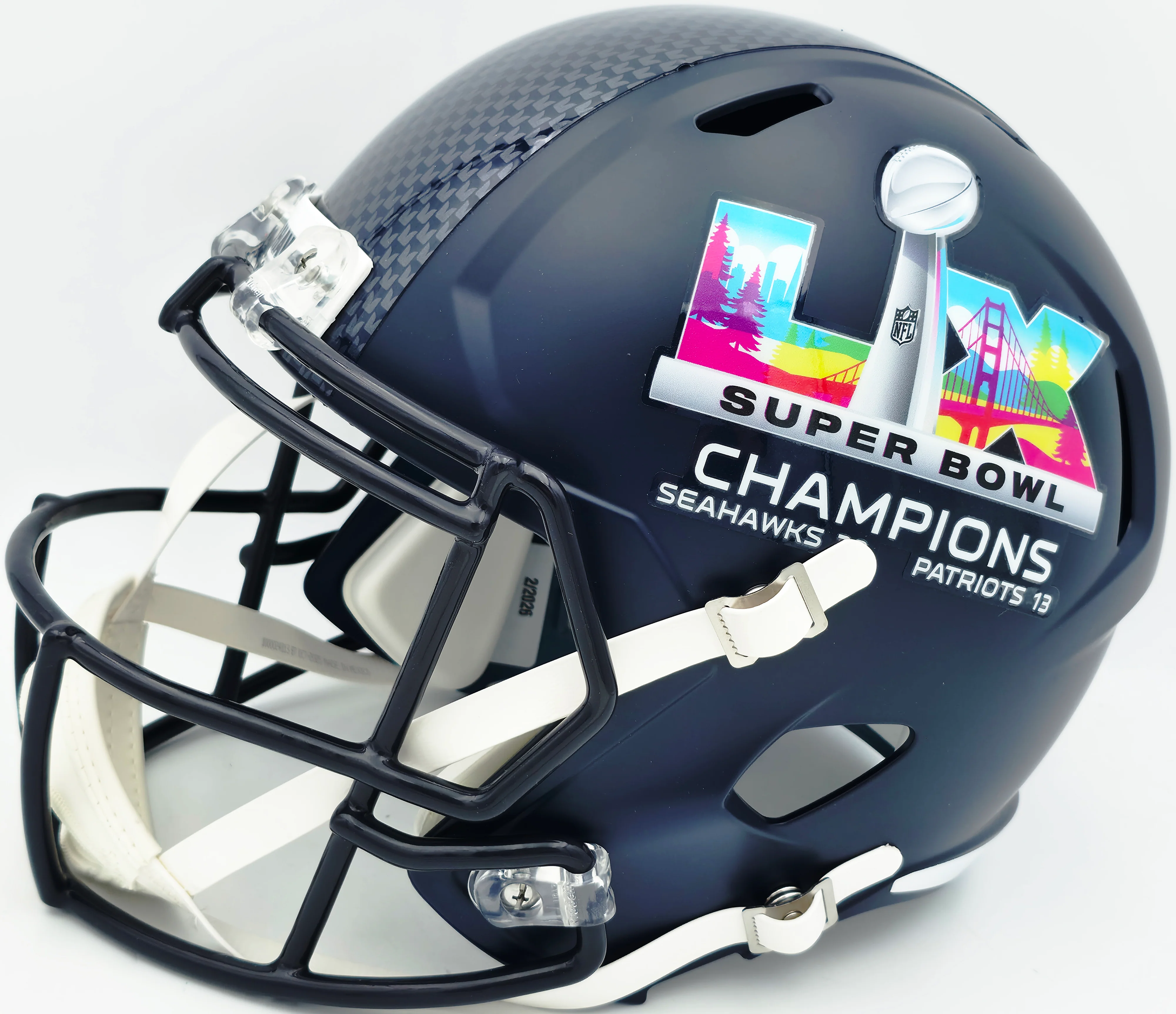 AJ Barner Autographed Seattle Seahawks Blue Full Size Super Bowl LX Champions Logo Speed Replica Helmet "SB LX Champs" Beckett BAS Witness Stock #262479 - Image 4