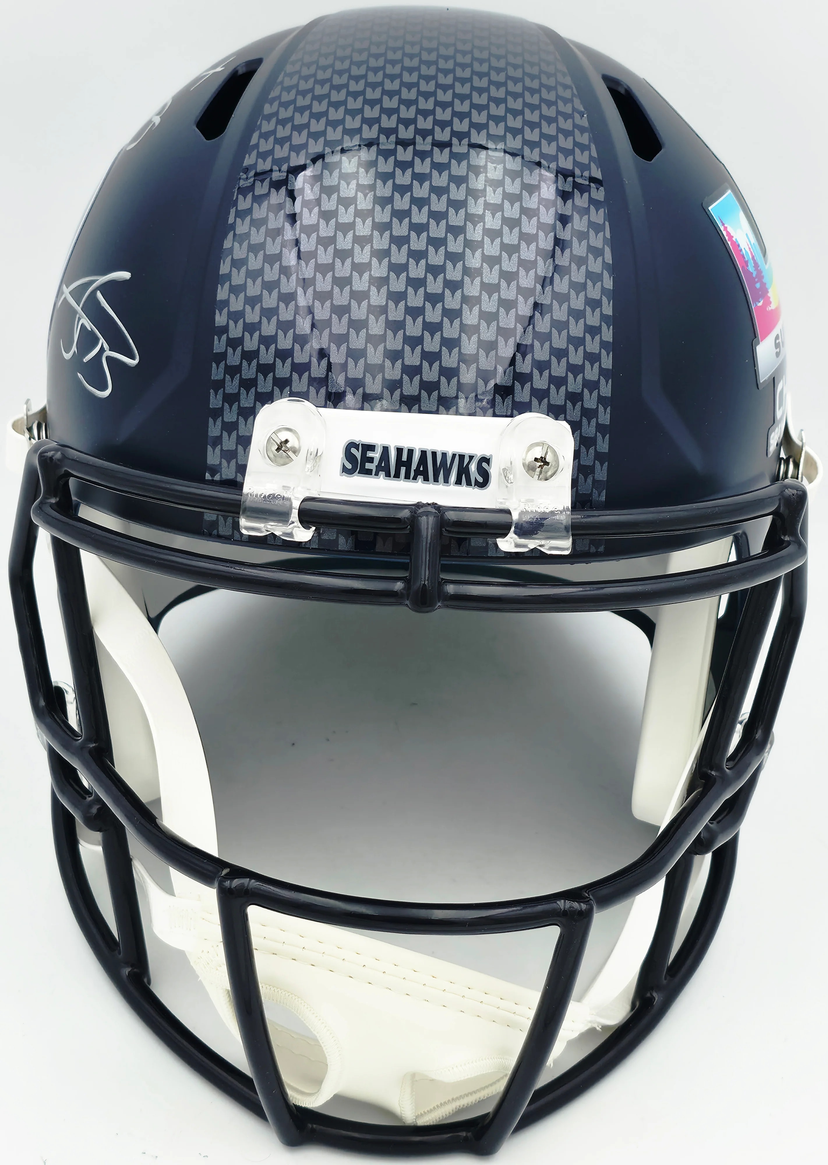 AJ Barner Autographed Seattle Seahawks Blue Full Size Super Bowl LX Champions Logo Speed Replica Helmet "SB LX Champs" Beckett BAS Witness Stock #262479 - Image 5
