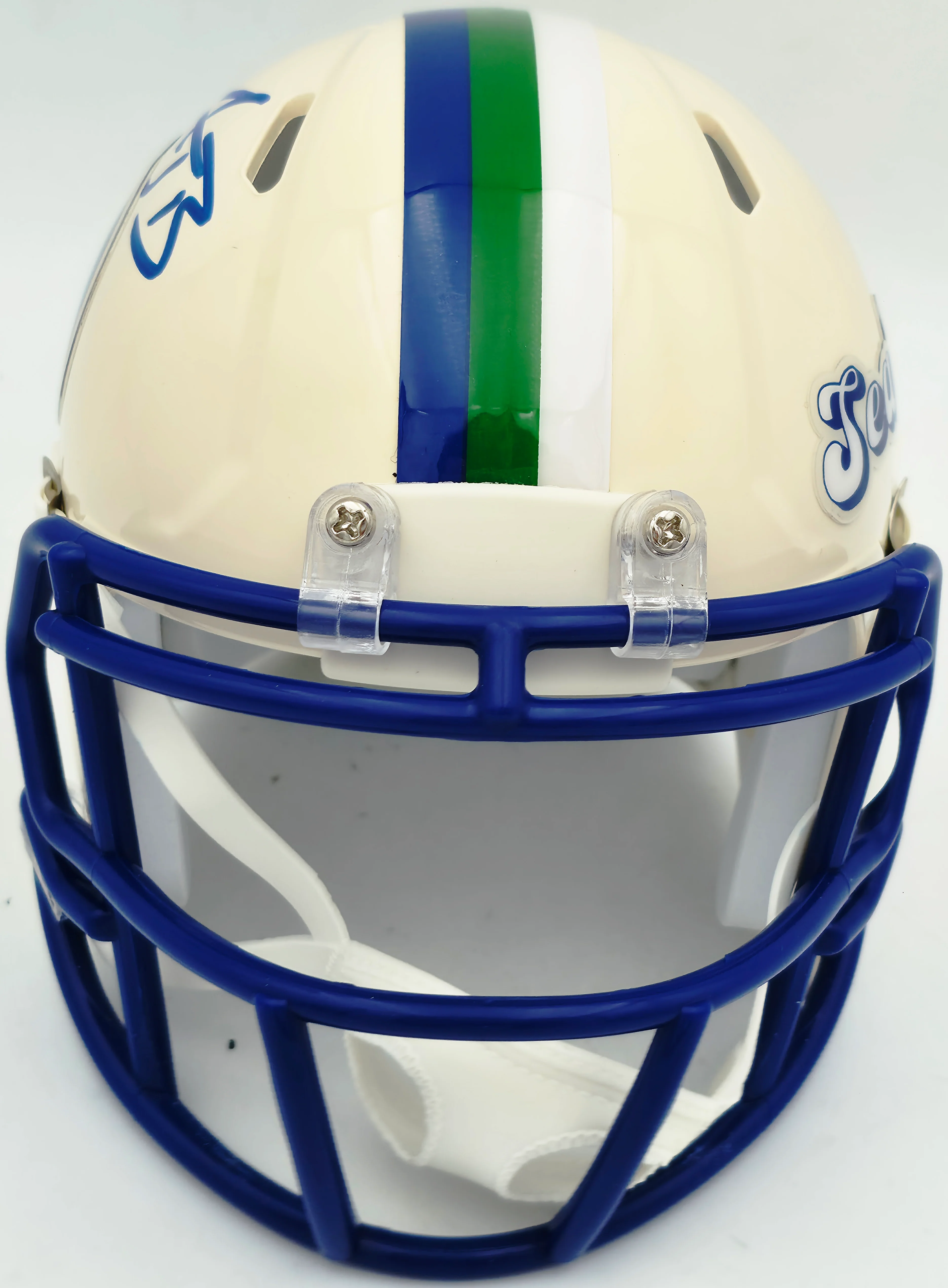 AJ Barner Autographed Seattle Seahawks Cream Retro Speed Mini Helmet Beckett BAS Witness Stock #262483 - Image 4