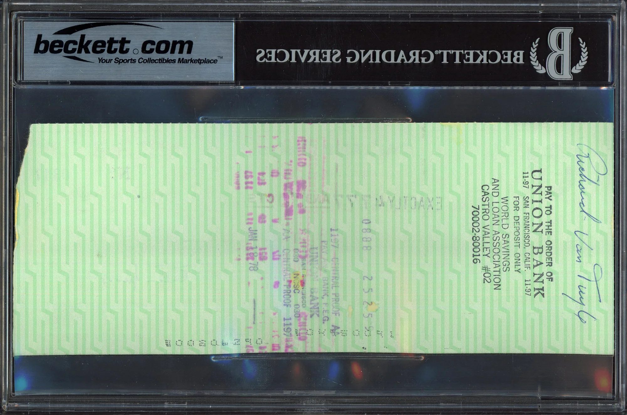 Al Davis Autographed Check Oakland Raiders Owner Auto Grade Gem Mint 10 Beckett BAS #15498749 - Image 2